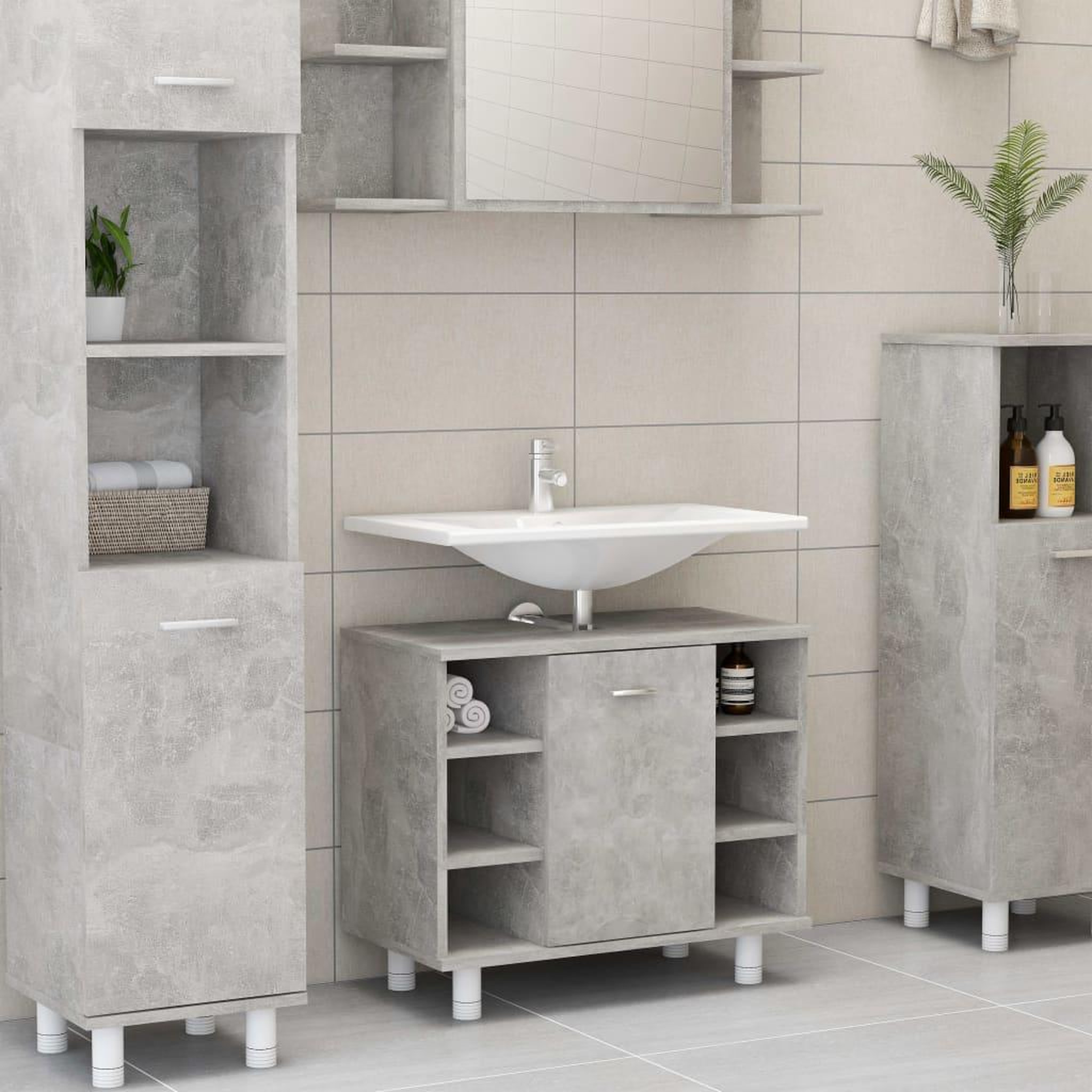 Voir la diapositive 1 : VIDAXL Armoire de salle de bain Gris beton Bois d'ingenierie