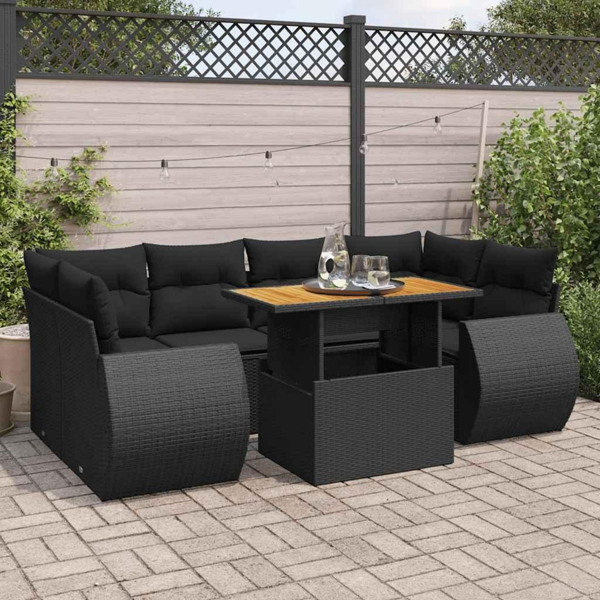 VIDAXL Salon de jardin 7 pcs avec coussins noir resine tressee