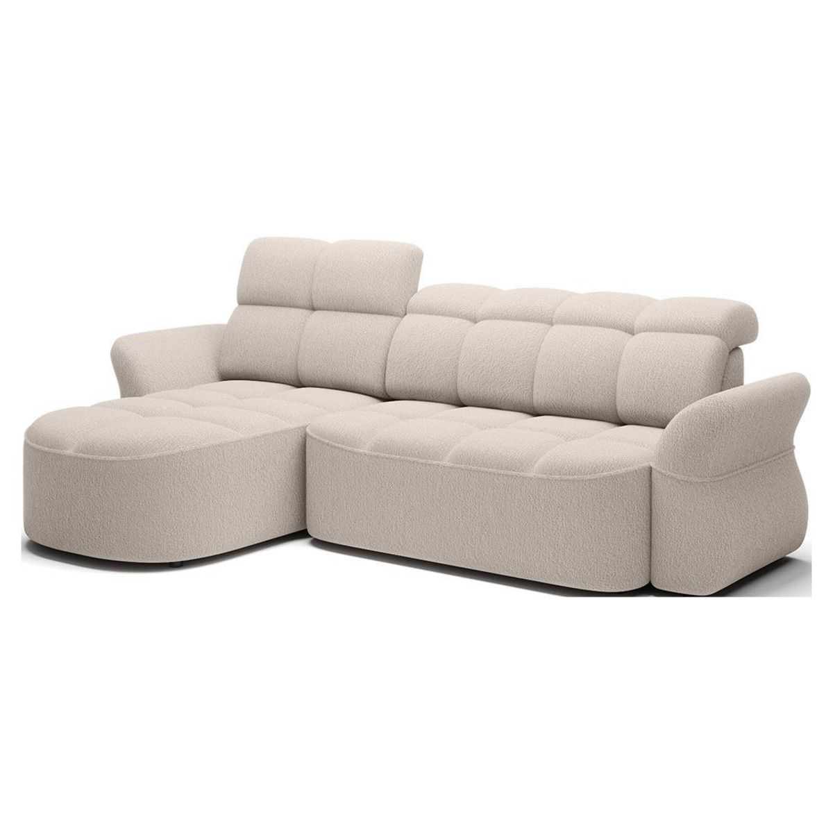 BEST MOBILIER Brume - canapé d'angle gauche 4 places convertible électrique avec coffre et têtières réglables en tissu bouclette