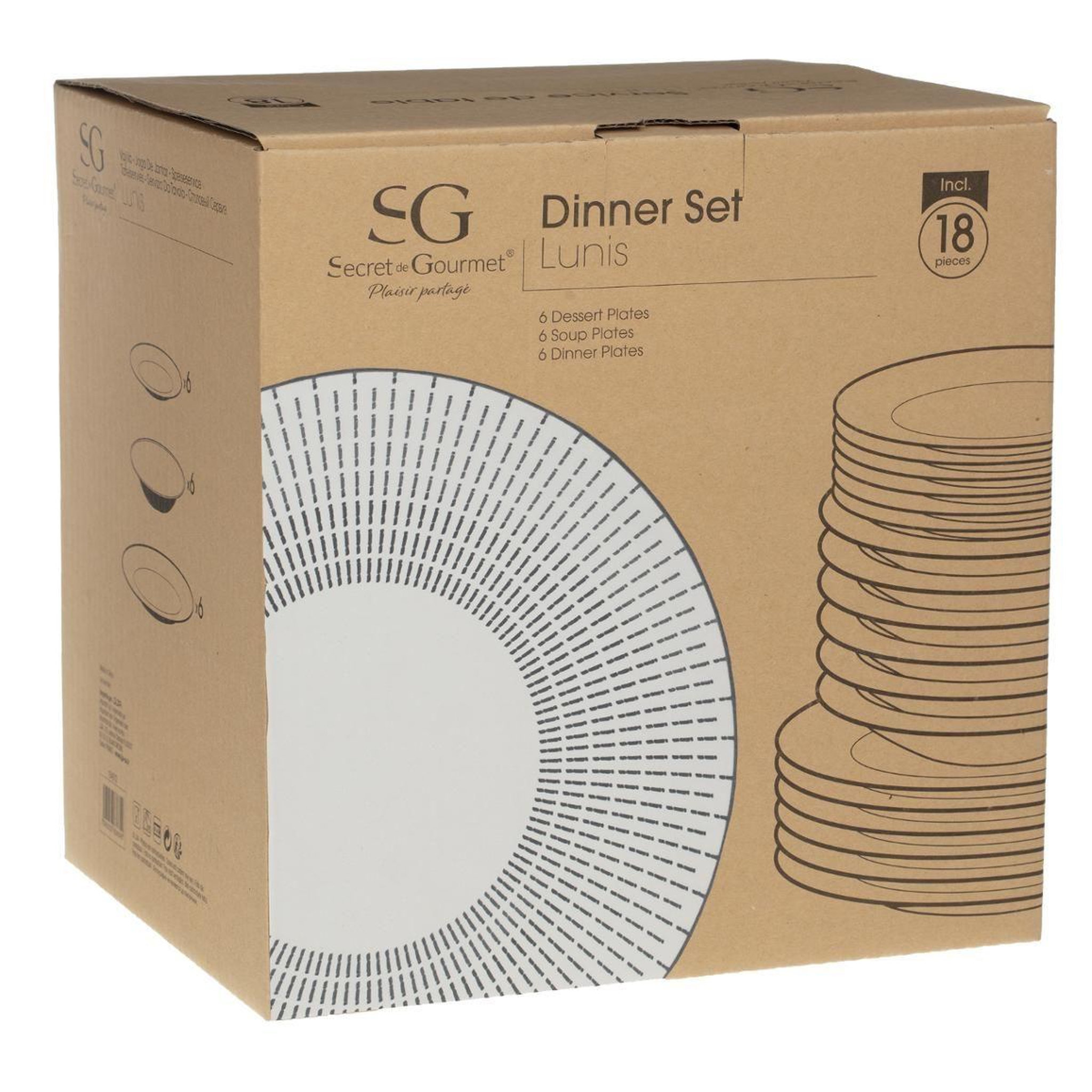 Voir la diapositive 6 : SECRET DE GOURMET Service de Table 18 Pièces  Lunis  27cm Noir & Blanc
