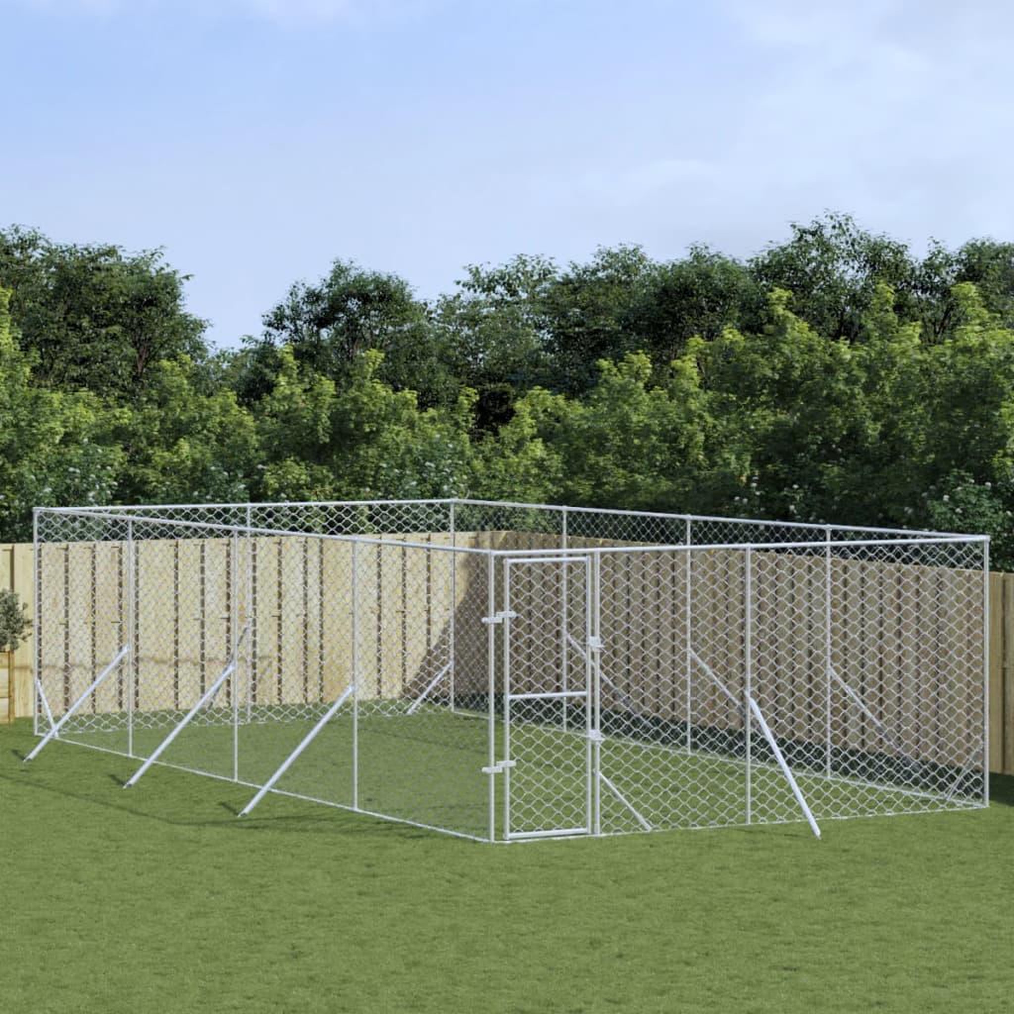 VIDAXL Chenil d'exterieur pour chiens argente 4x8x2 m acier galvanise