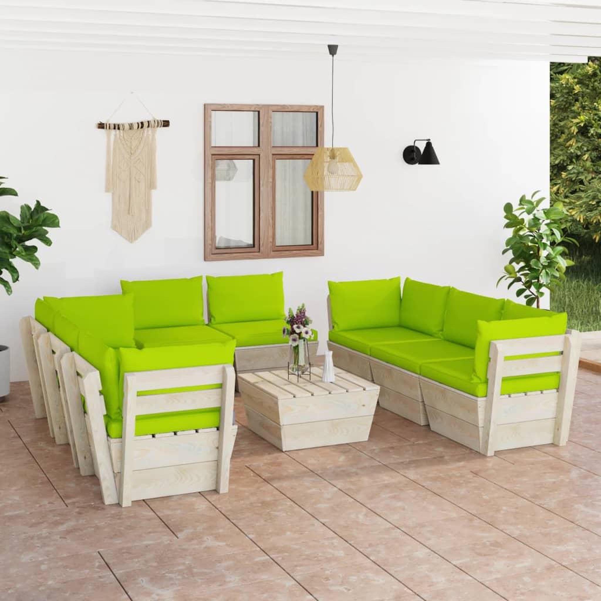 Voir la diapositive 1 : VIDAXL Salon de jardin palette 9 pcs avec coussins bois d'epicea