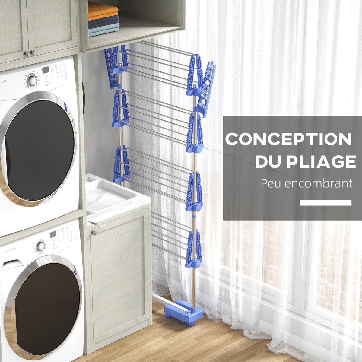 HOMCOM Séchoir à linge étendoir pliable ailes latérales 4 niveaux