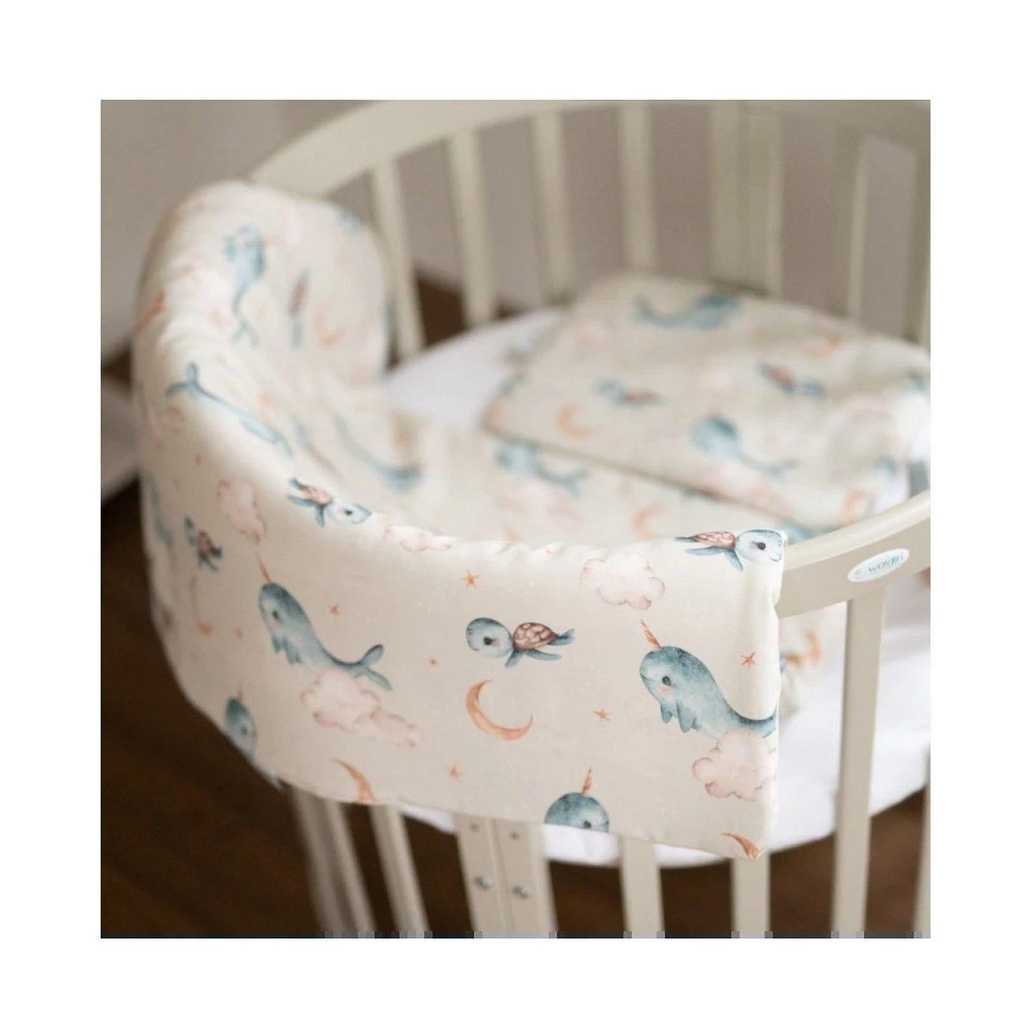 Voir la diapositive 5 : WALDIN Couette bébé 75 × 75 cm - motif baleine, vert olive