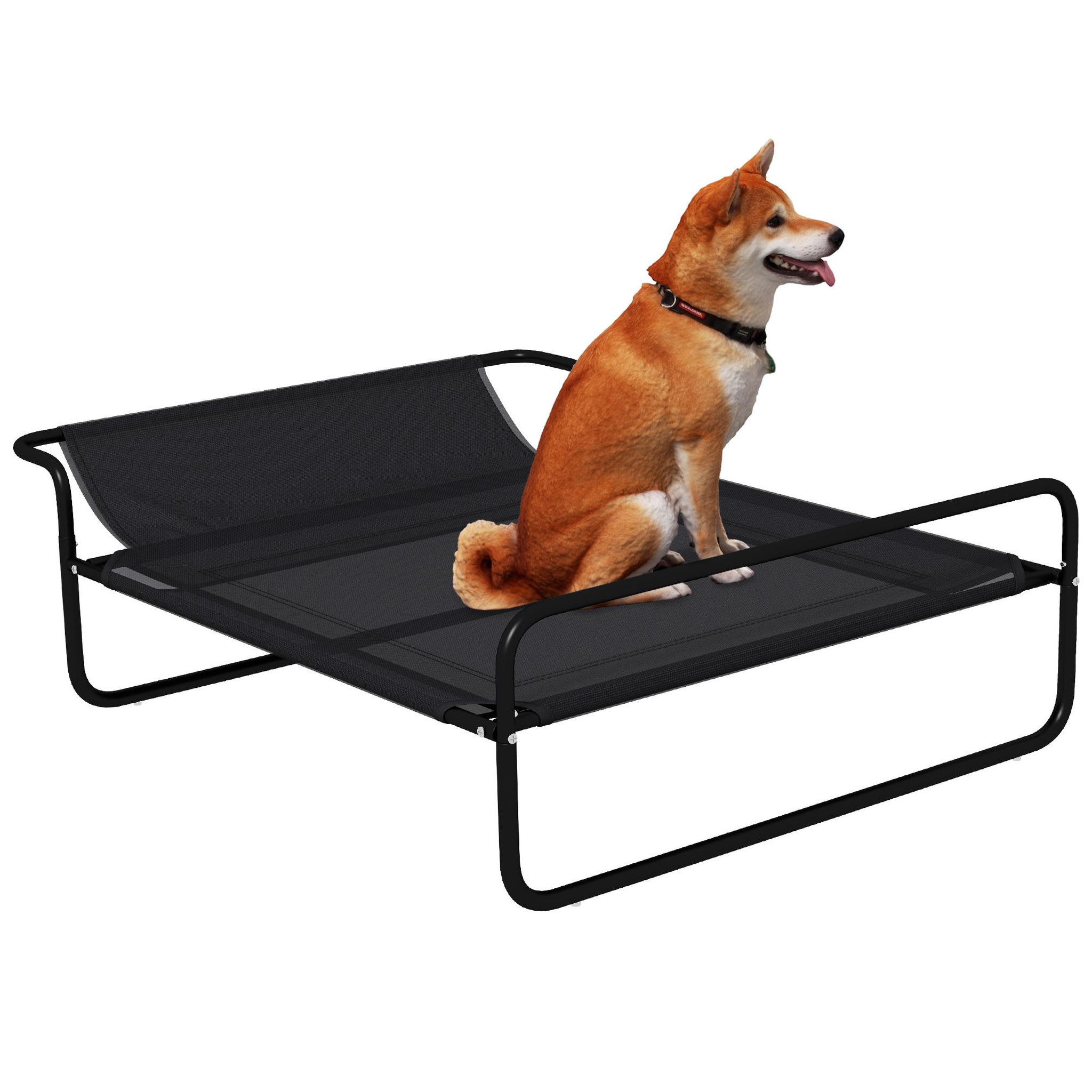 PAWHUT Lit surélevé pour chien appui-tête textilène micro-perforé noir
