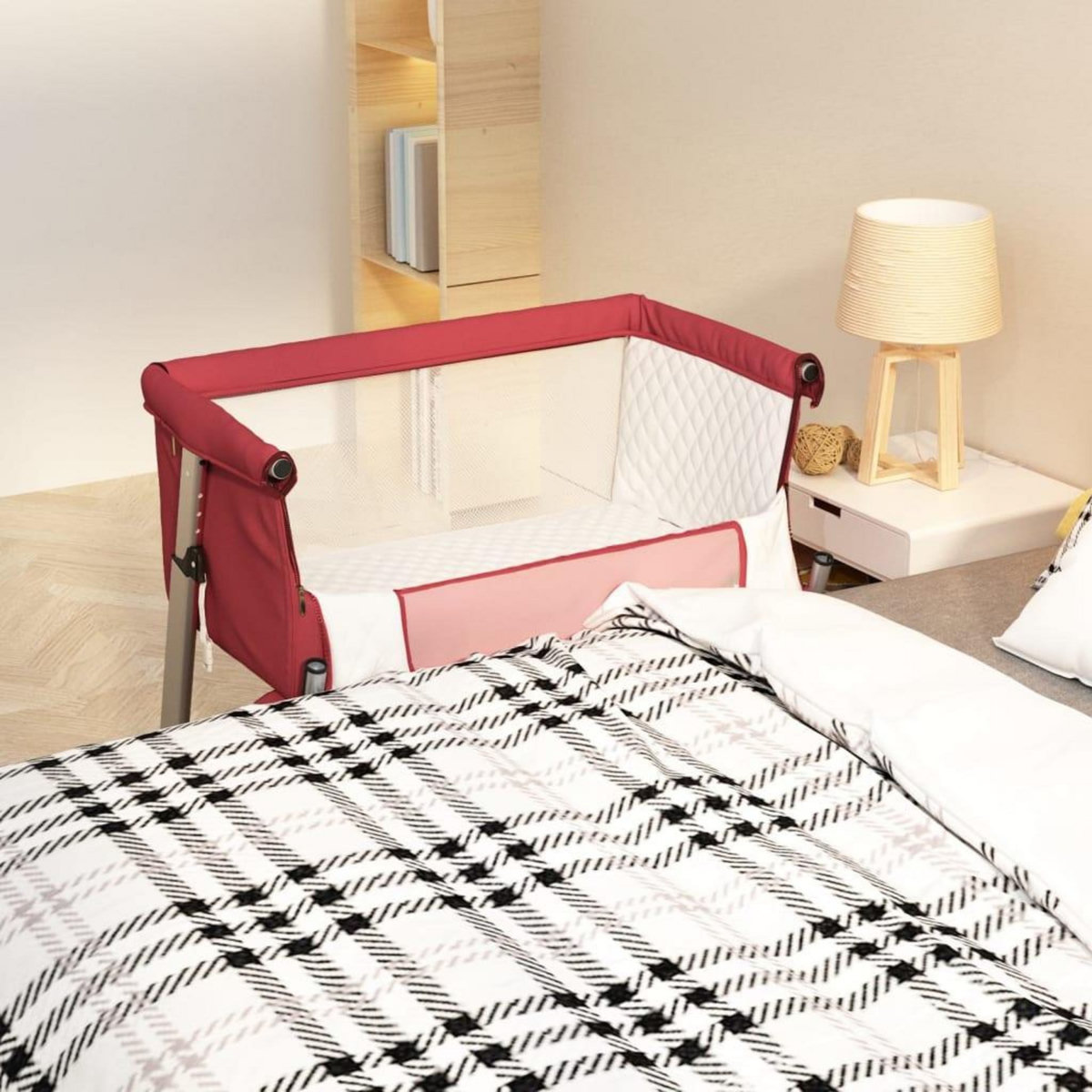 VIDAXL Lit pour bebe avec matelas Rouge Tissu de lin