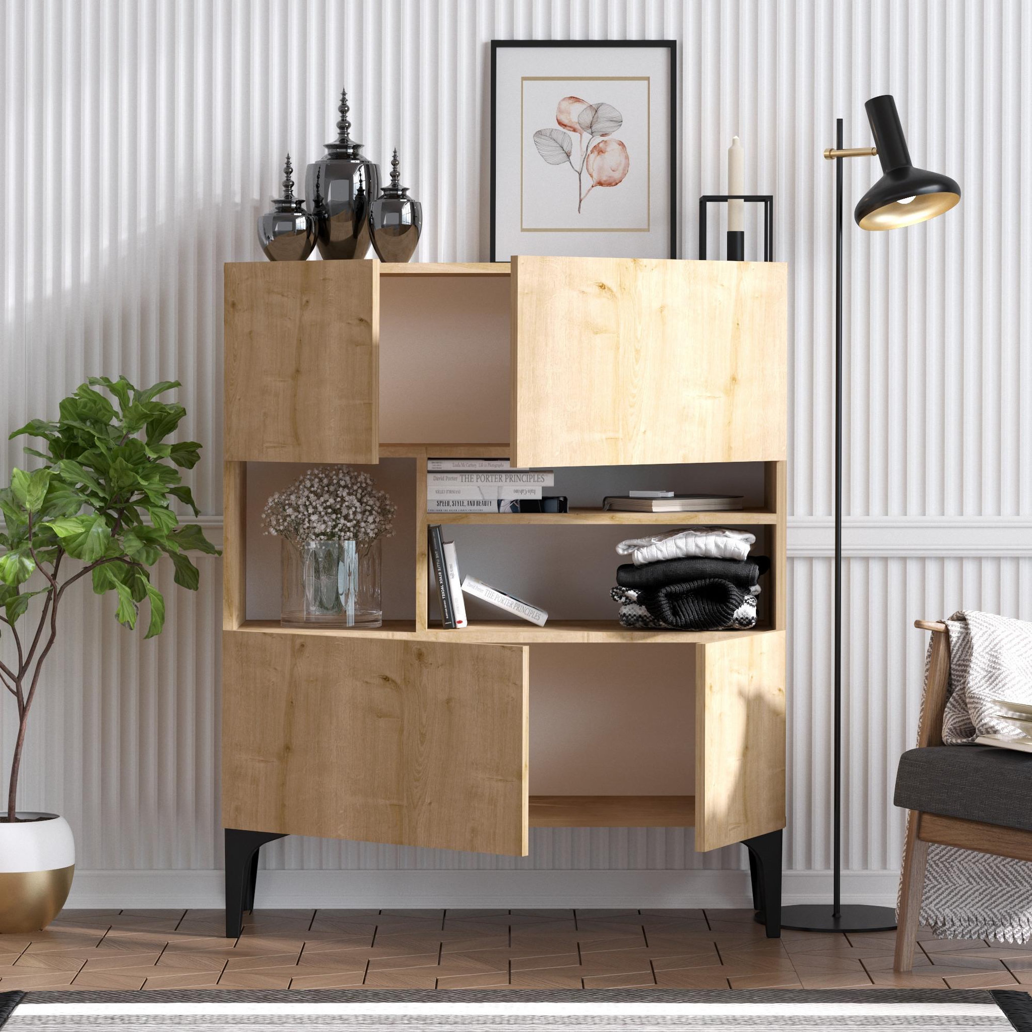 Voir la diapositive 4 : Habitat et Jardin Buffet en bois  krista  - 100 x 35 x 125 cm - chêne saphir