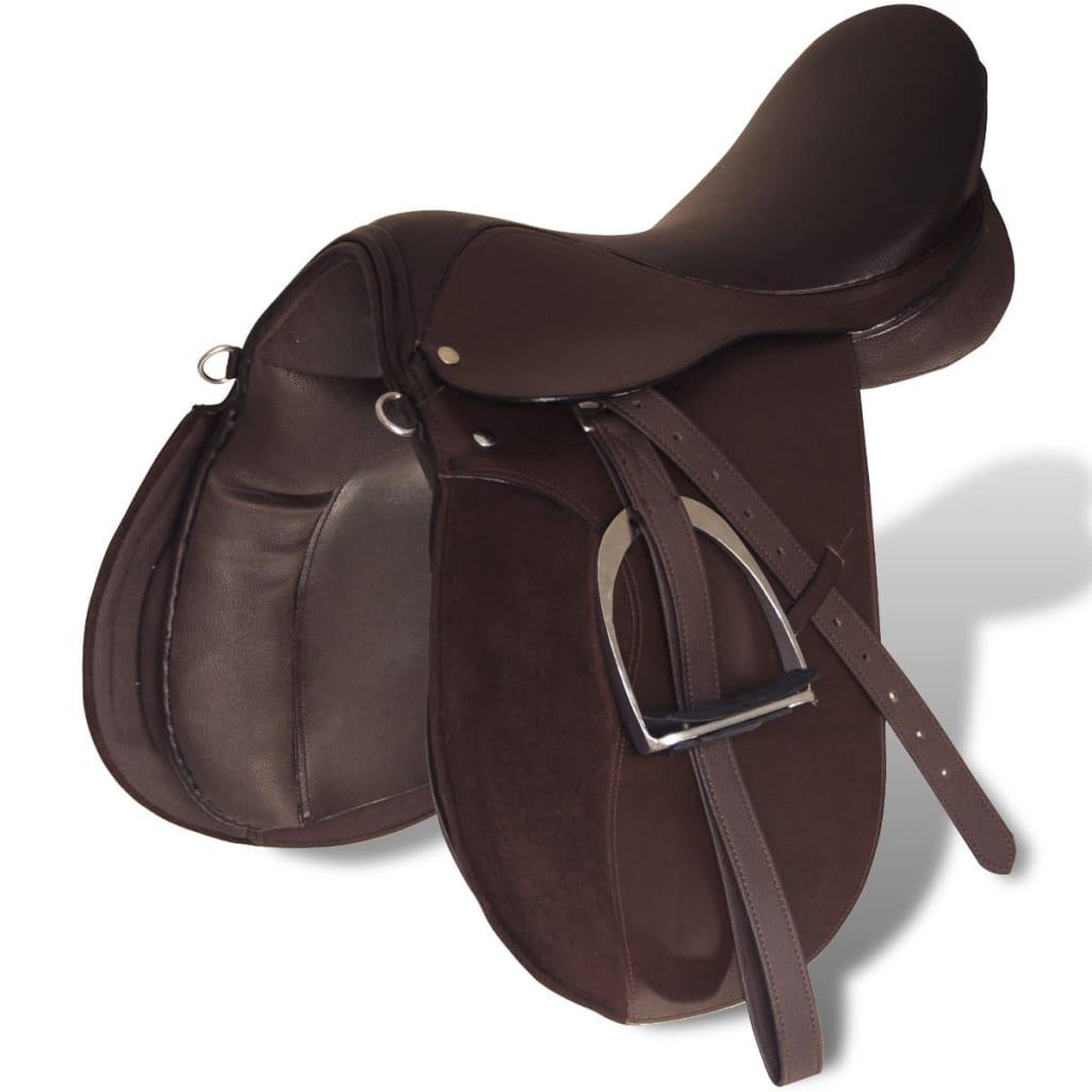 Voir la diapositive 2 : VIDAXL Set de selle equitation 16  en cuir veritable 14 cm 5 en 1 brun