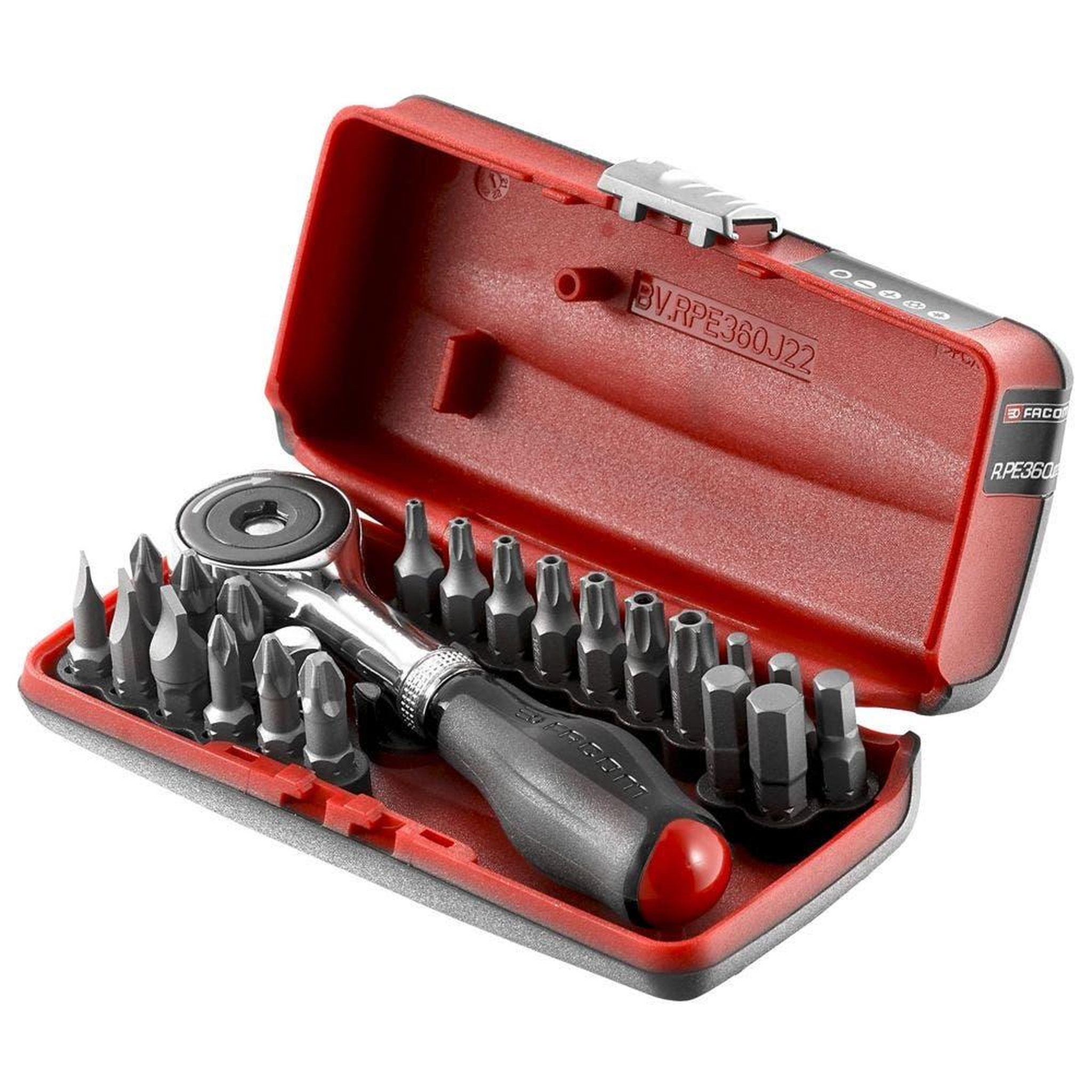 FACOM Coffret de vissage 21 embouts de vissage avec cliquet 1/4  r.pe360j22pb-r.pe360j22pb