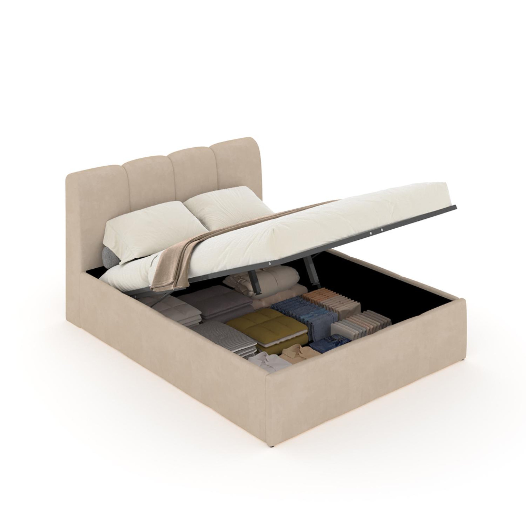 CONCEPT USINE Lit coffre style nuage led 160x200cm velours beige baltimore