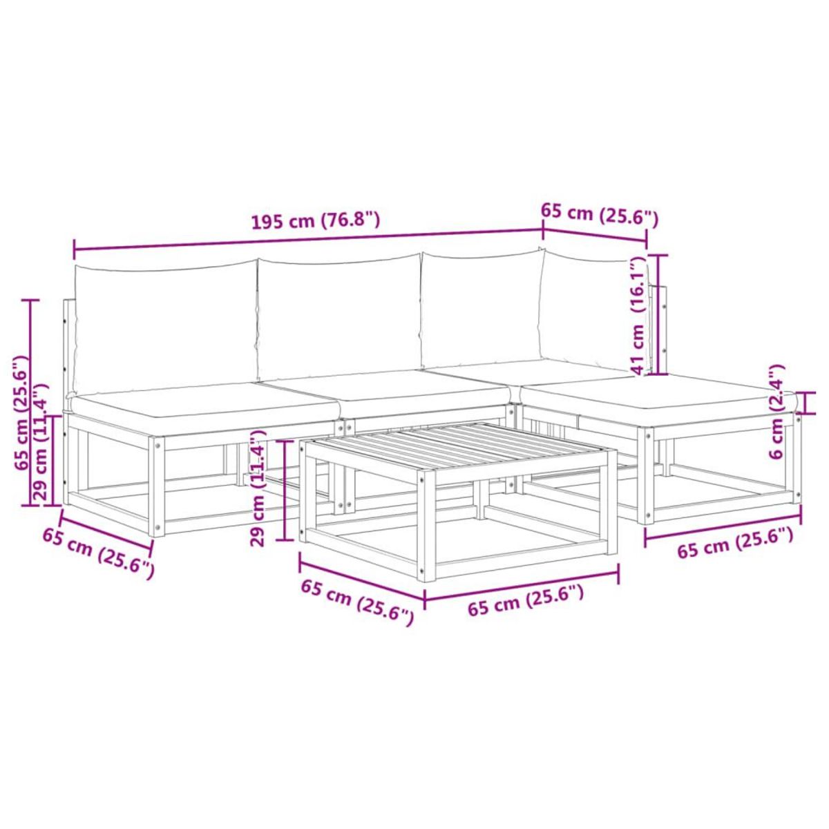 VIDAXL Salon de jardin avec coussins 5 pcs Bois d'acacia solide