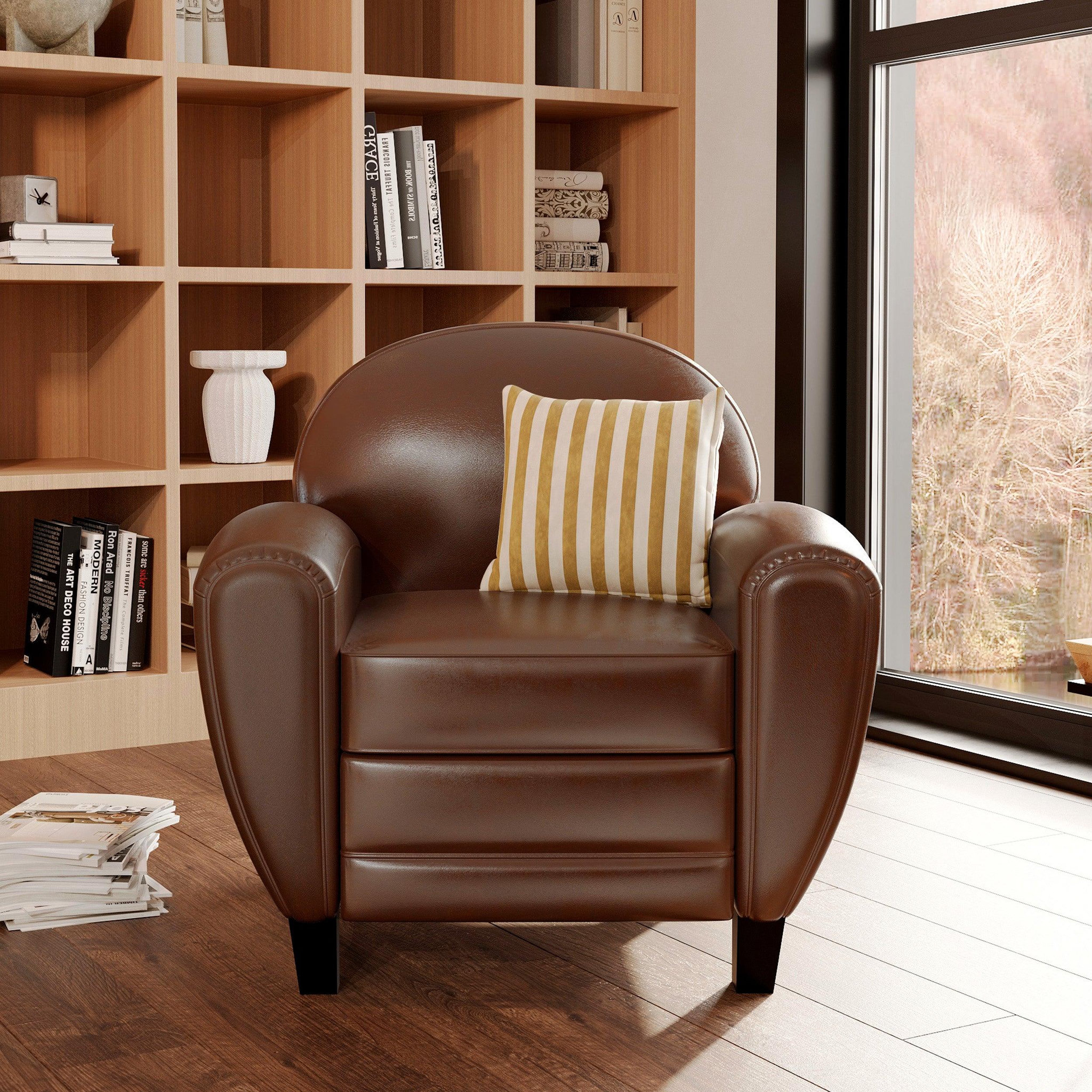 Voir la diapositive 2 : MAISON PAVANE Fauteuil marron en croute de cuir enduite-club