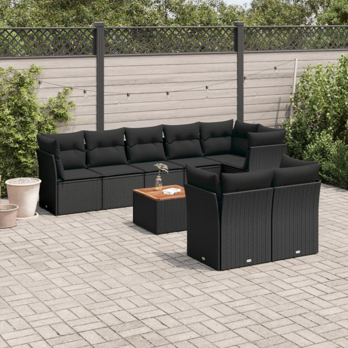 VIDAXL Salon de jardin 9 pcs avec coussins noir resine tressee