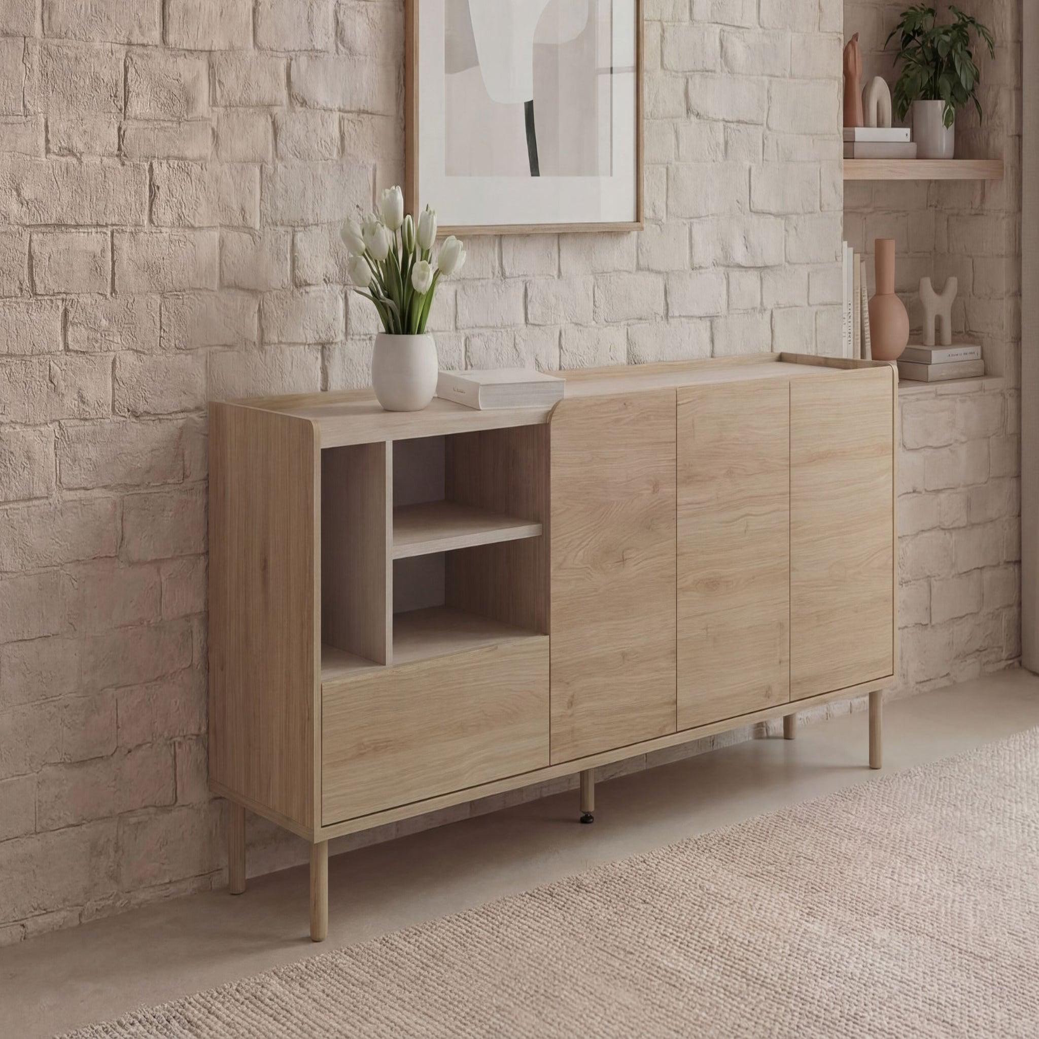 Voir la diapositive 3 : CASANOVA PARIS Isadora - buffet 3 portes 180cm en mélamine - chêne clair