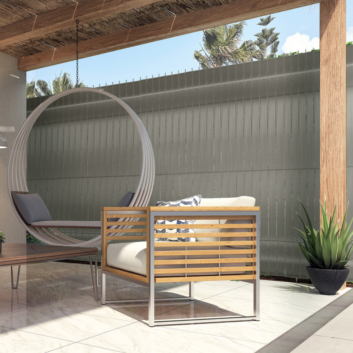 ID MARKET Kit de lamelles occultantes PVC gris clair L.60 M pour panneau grillagé