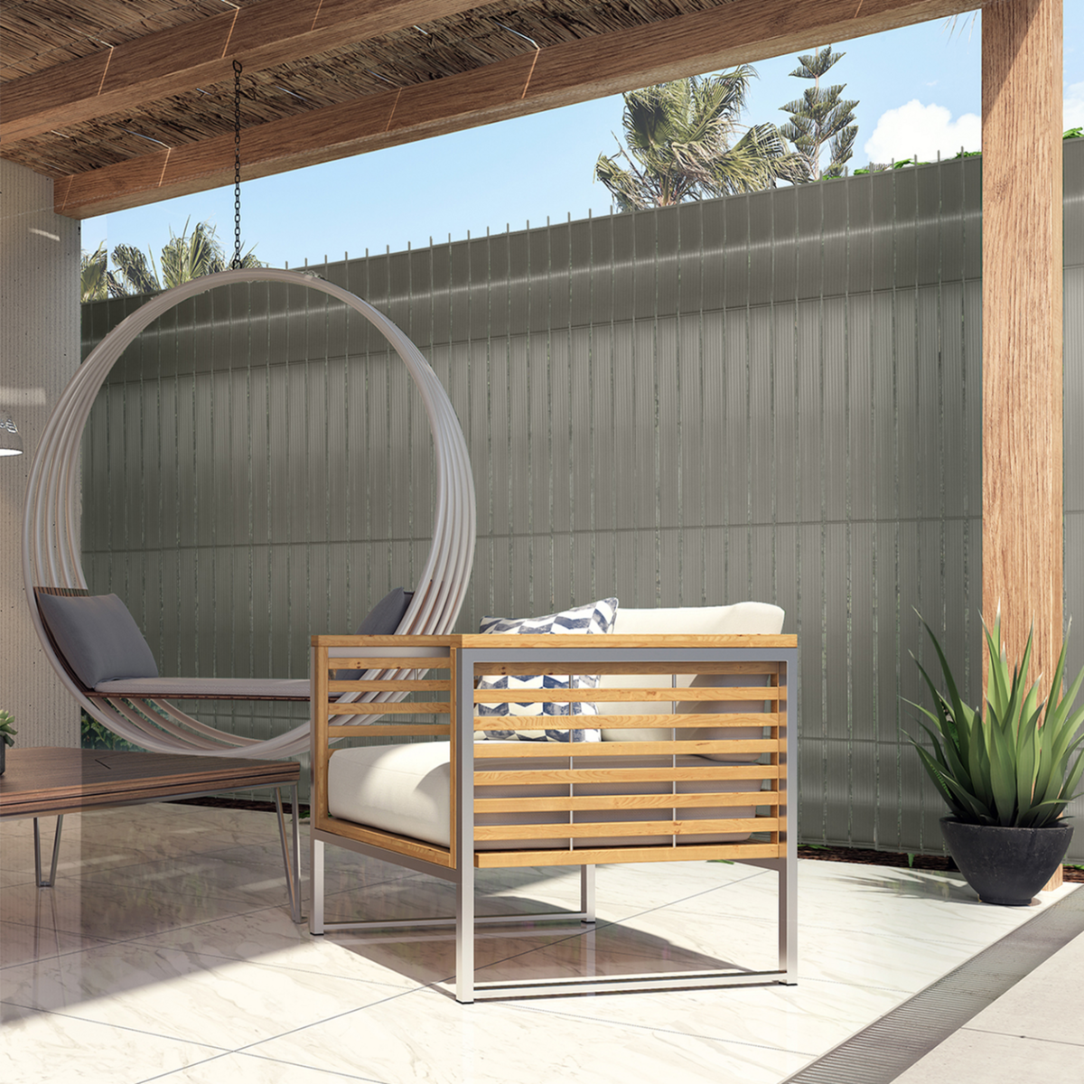 ID MARKET Kit de lamelles occultantes PVC gris clair L.60 M pour panneau grillagé