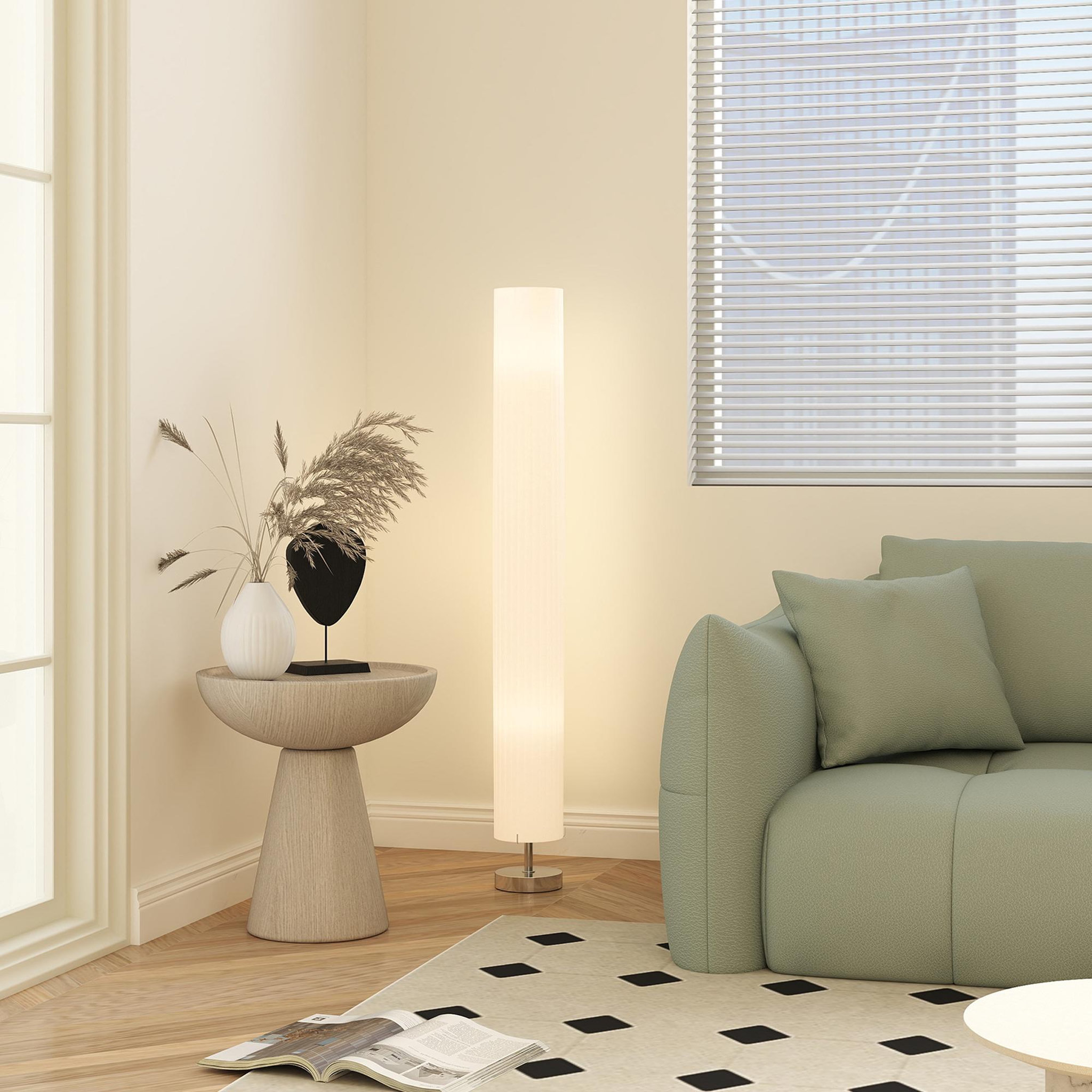 Voir la diapositive 2 : HOMCOM Lampadaire colonne sur pied design H.120 cm acier inox tissu blanc