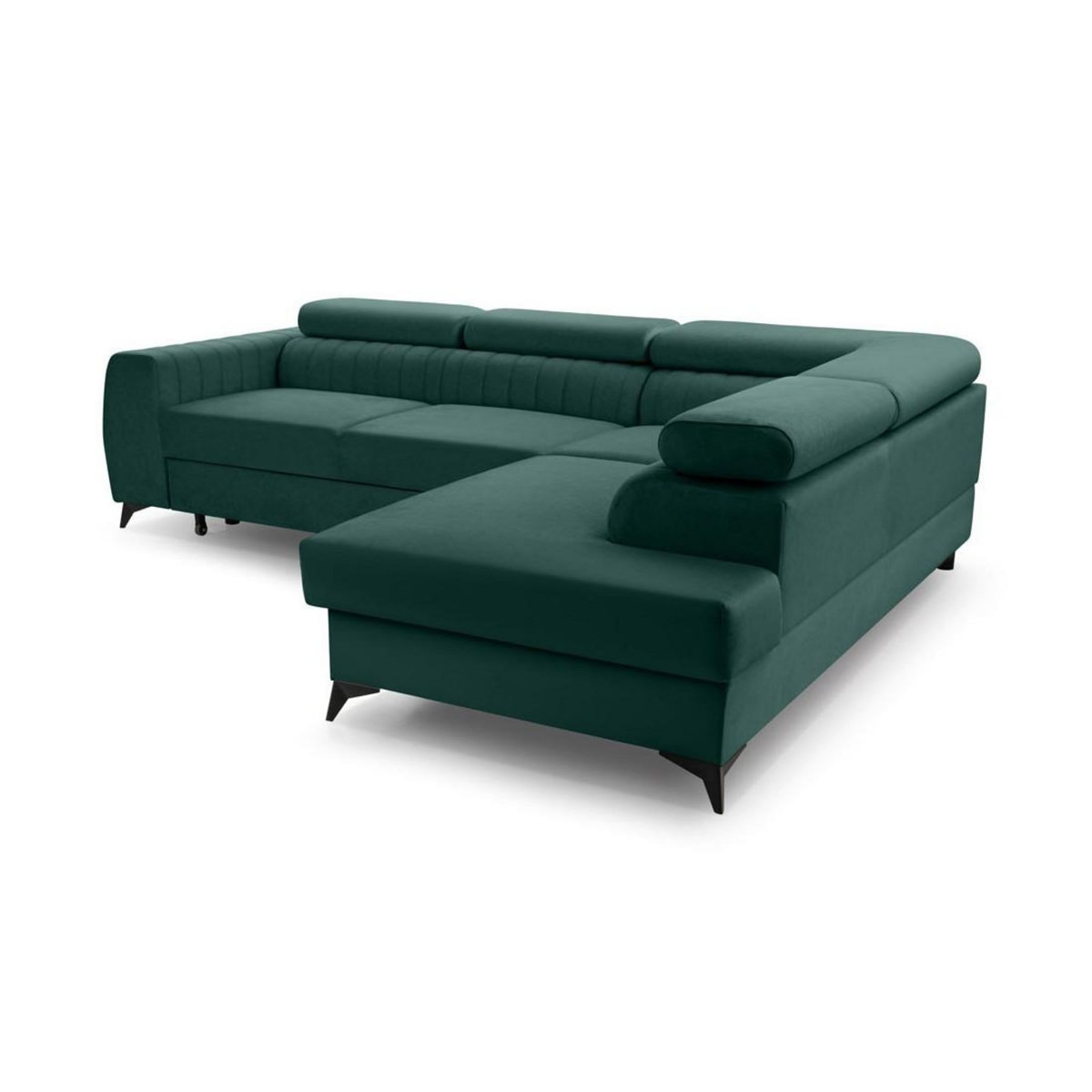 BEST MOBILIER Aneta - canapé d'angle droit 5 places - convertible avec coffre et têtières - en velours