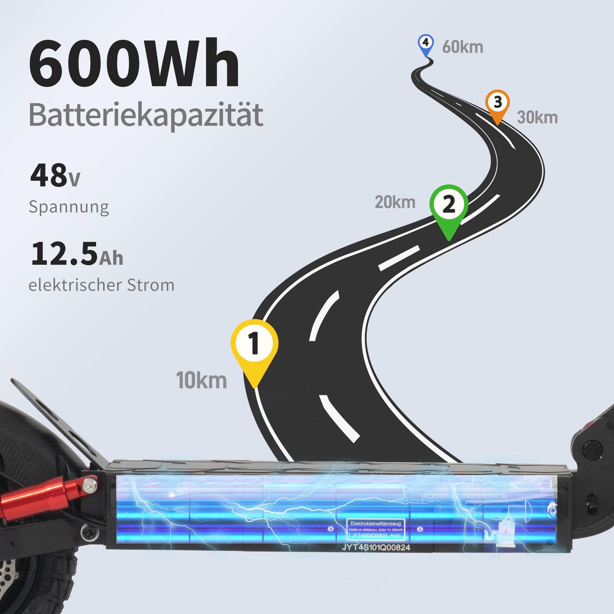 Voir la diapositive 3 : LEAWIN Trottinette électrique leawin t4, 10 pouces, batterie 48 v 12,5 ah, pliable, noire