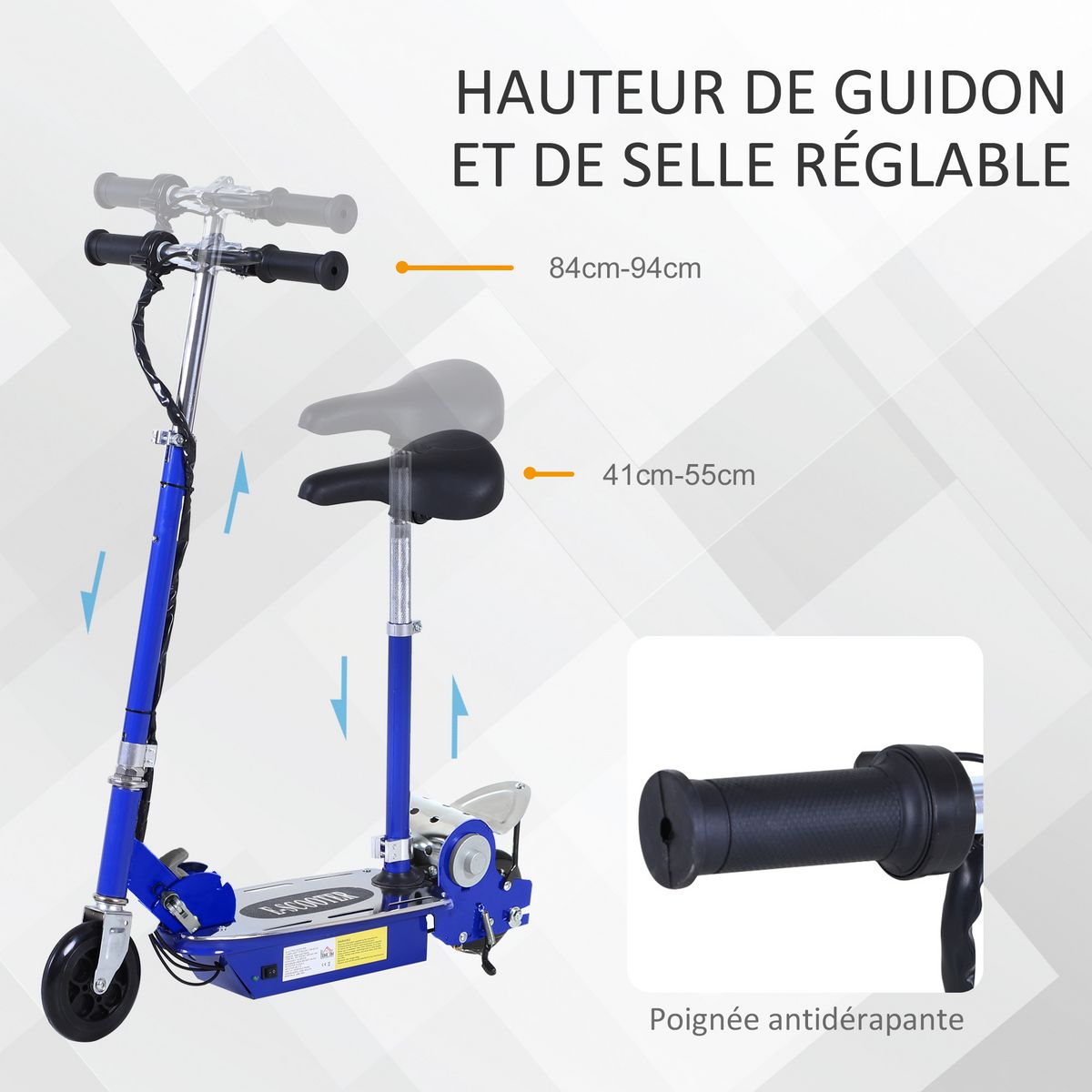 HOMCOM Trottinette électrique 120 W pliable pour enfant de 7 à 12 ans hauteur guidon et selle réglable 10 Km/h max. bleu