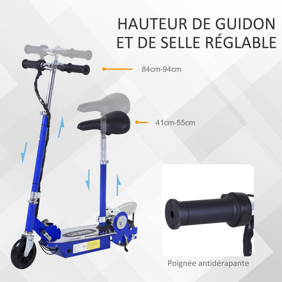 HOMCOM Trottinette électrique 120 W pliable pour enfant de 7 à 12 ans hauteur guidon et selle réglable 10 Km/h max. bleu