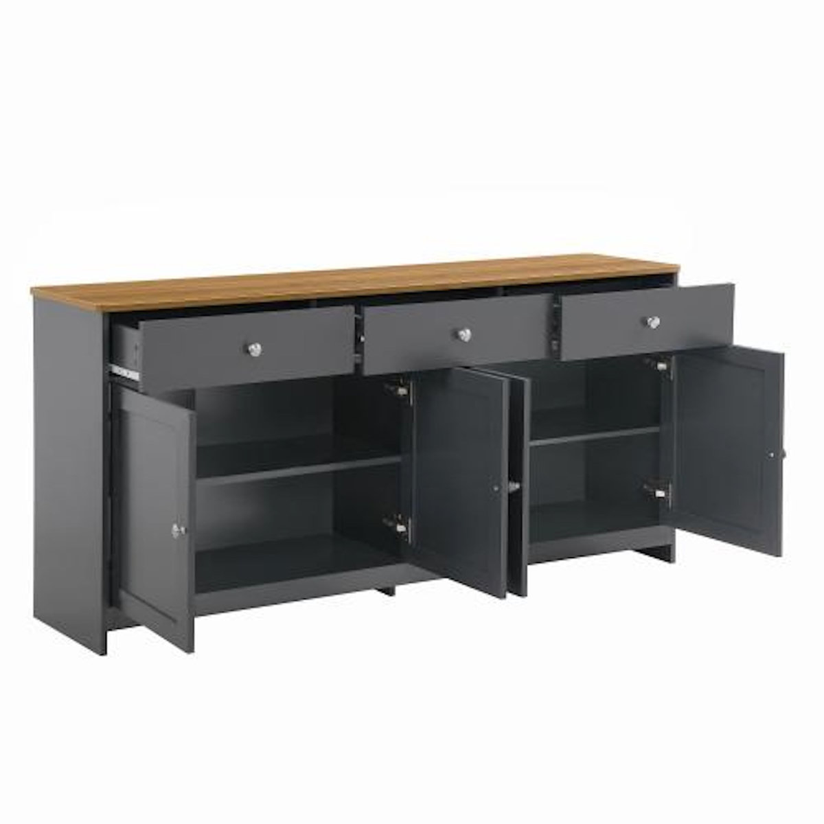 MERAX Buffet 4 porte(s) 3 tiroir(s) - 160 cm gris+naturel mdf