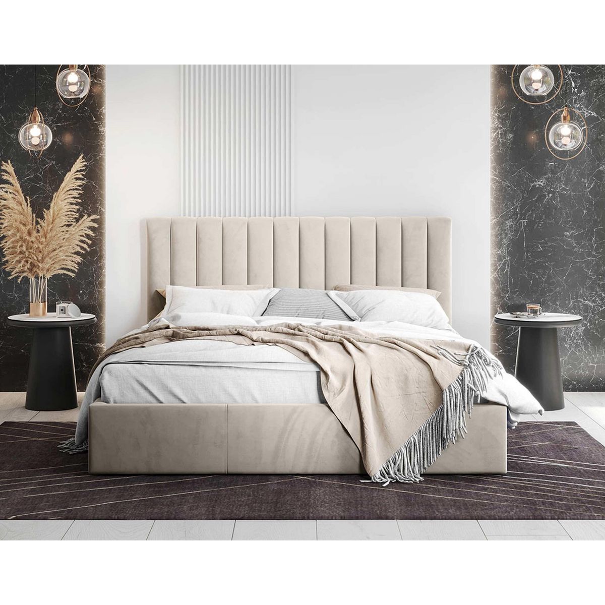 BEST MOBILIER Rosario - lit coffre - 160x200 - sommier inclus - en velours