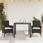 VIDAXL Ensemble a manger de jardin et coussins 3 pcs noir rotin acacia