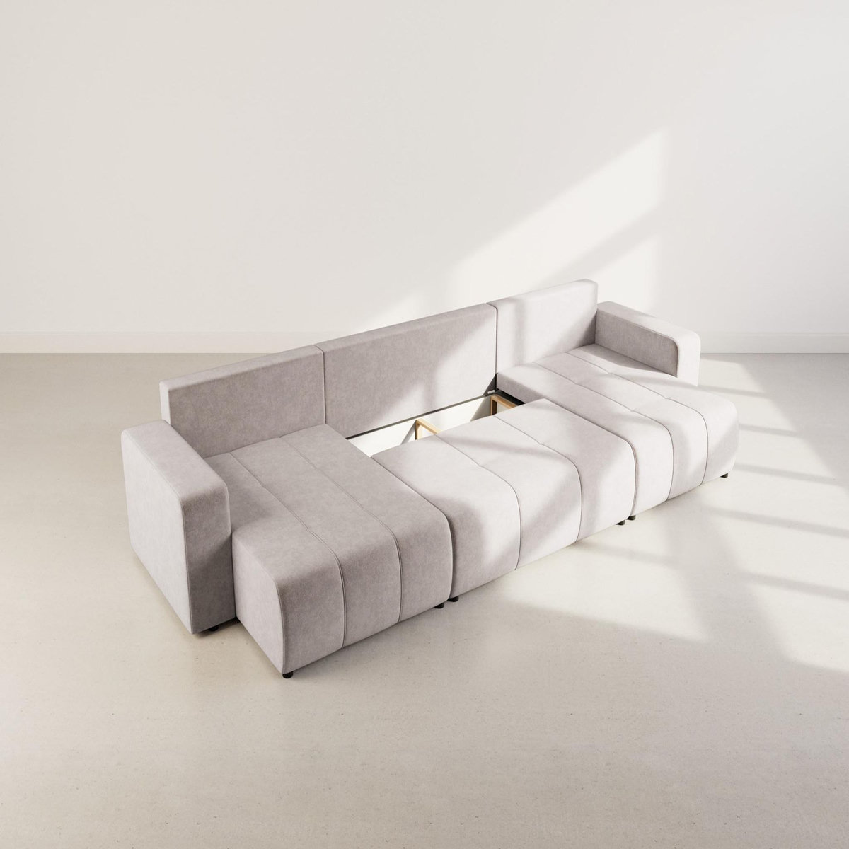 BEST MOBILIER Nicole - canapé panoramique en u 7 places convertible avec coffre en tissu