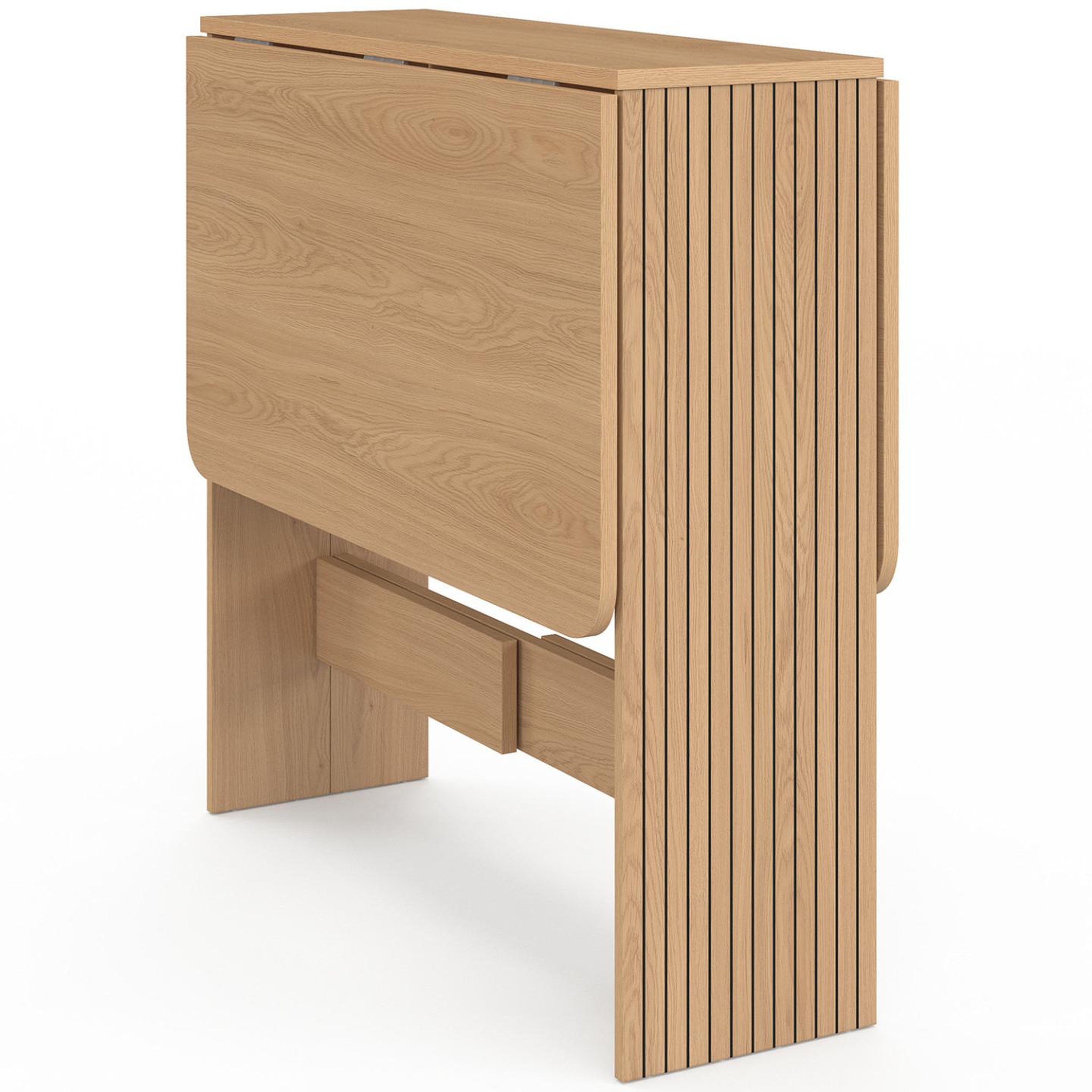 Voir la diapositive 3 : ID MARKET Table console pliable juliette 2-4 personnes lattes tasseaux de bois coloris chêne 103 x 76 cm