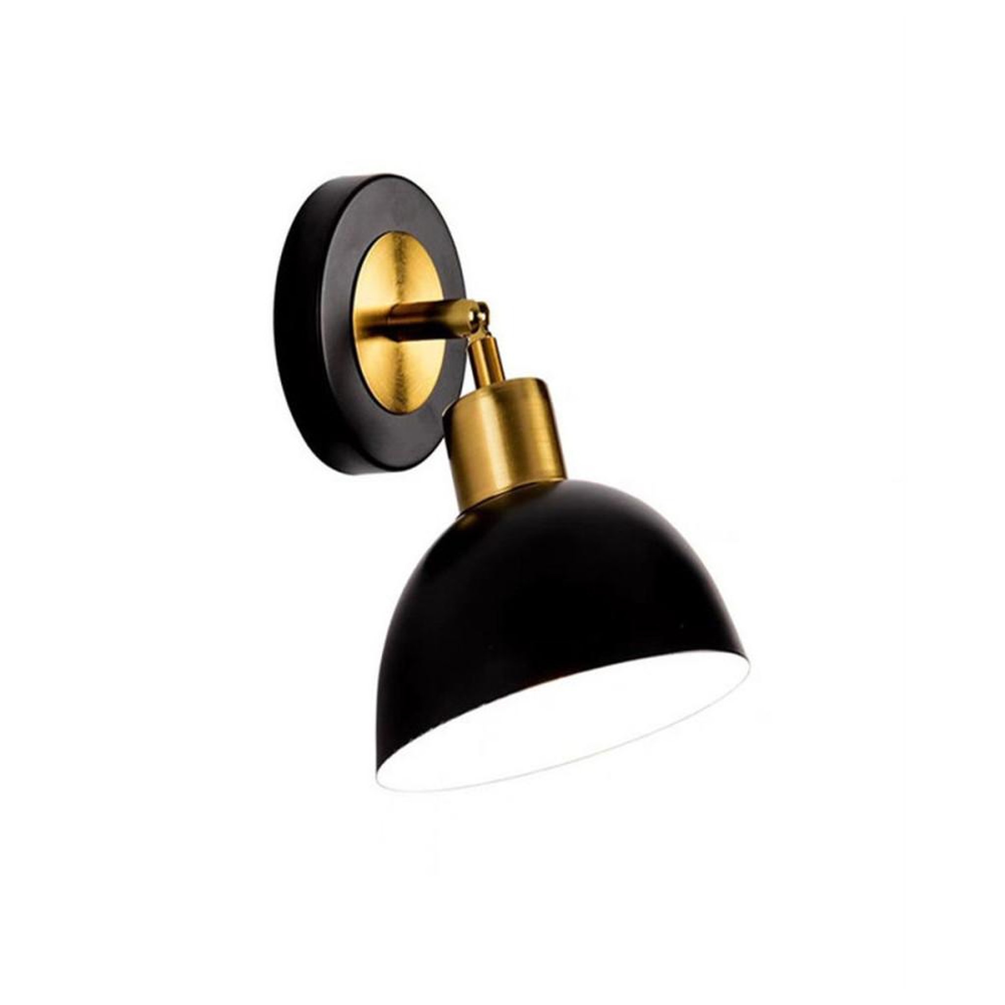 Applique murale orientable bicolore noir mat et laiton poli, bras articulé, style vintage, abat-jour métal, culot E27 avec ampoule incluse