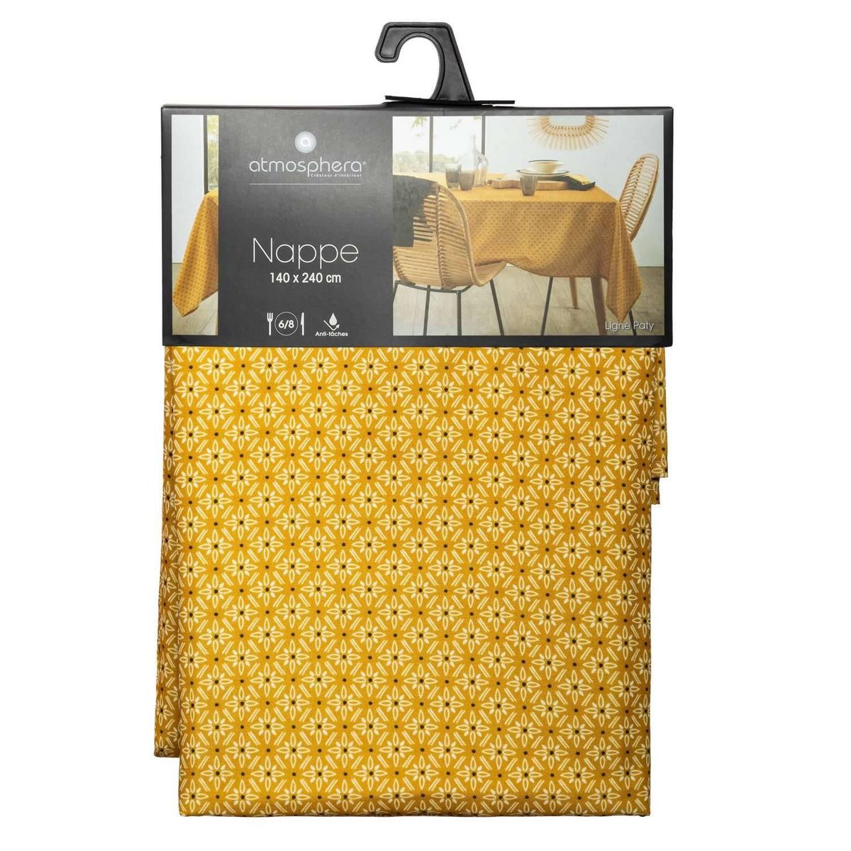 ATMOSPHERA Nappe anti-tache rectangulaire Sarasota - 140 x 240 cm - Jaune