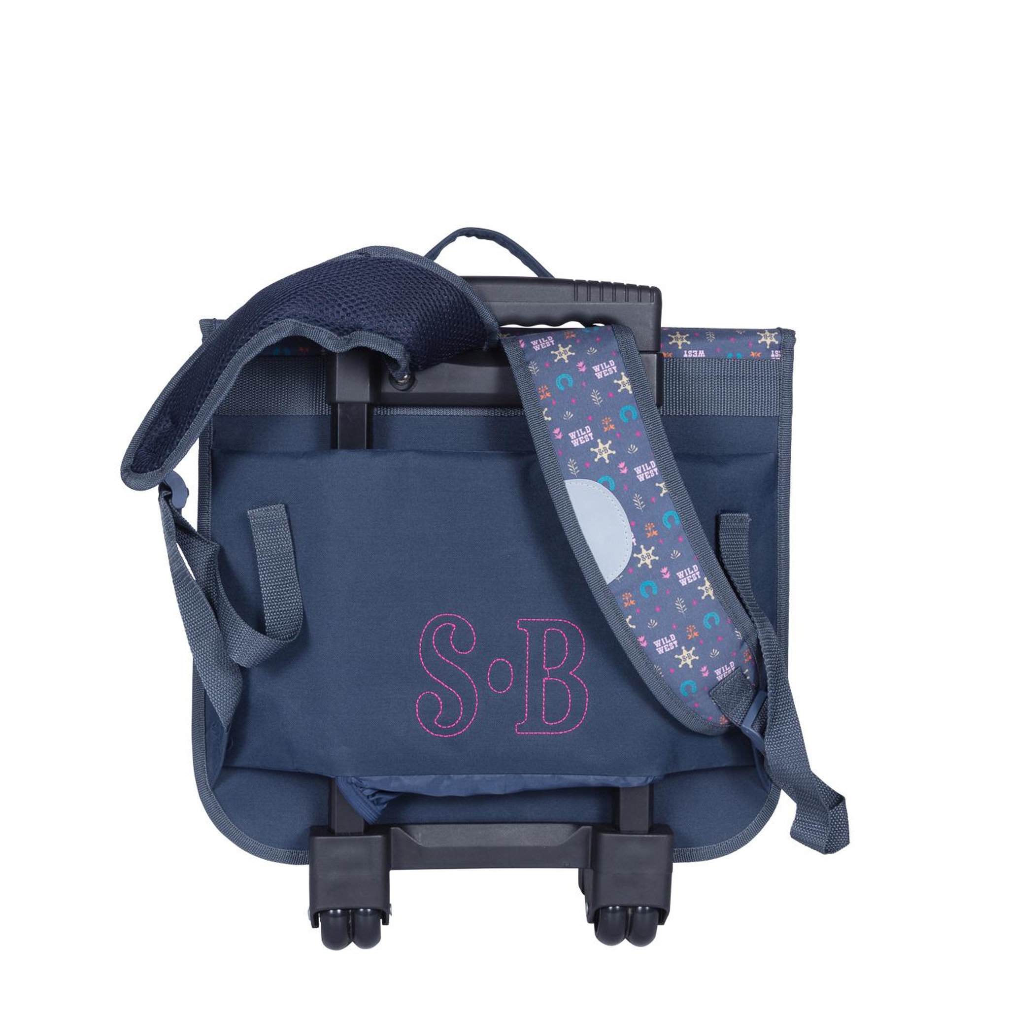Voir la diapositive 2 : Bagtrotter STALLA BIANCA - Cartable à roulettes 38 cm fille - WESTERN bleu - Trolley primaire