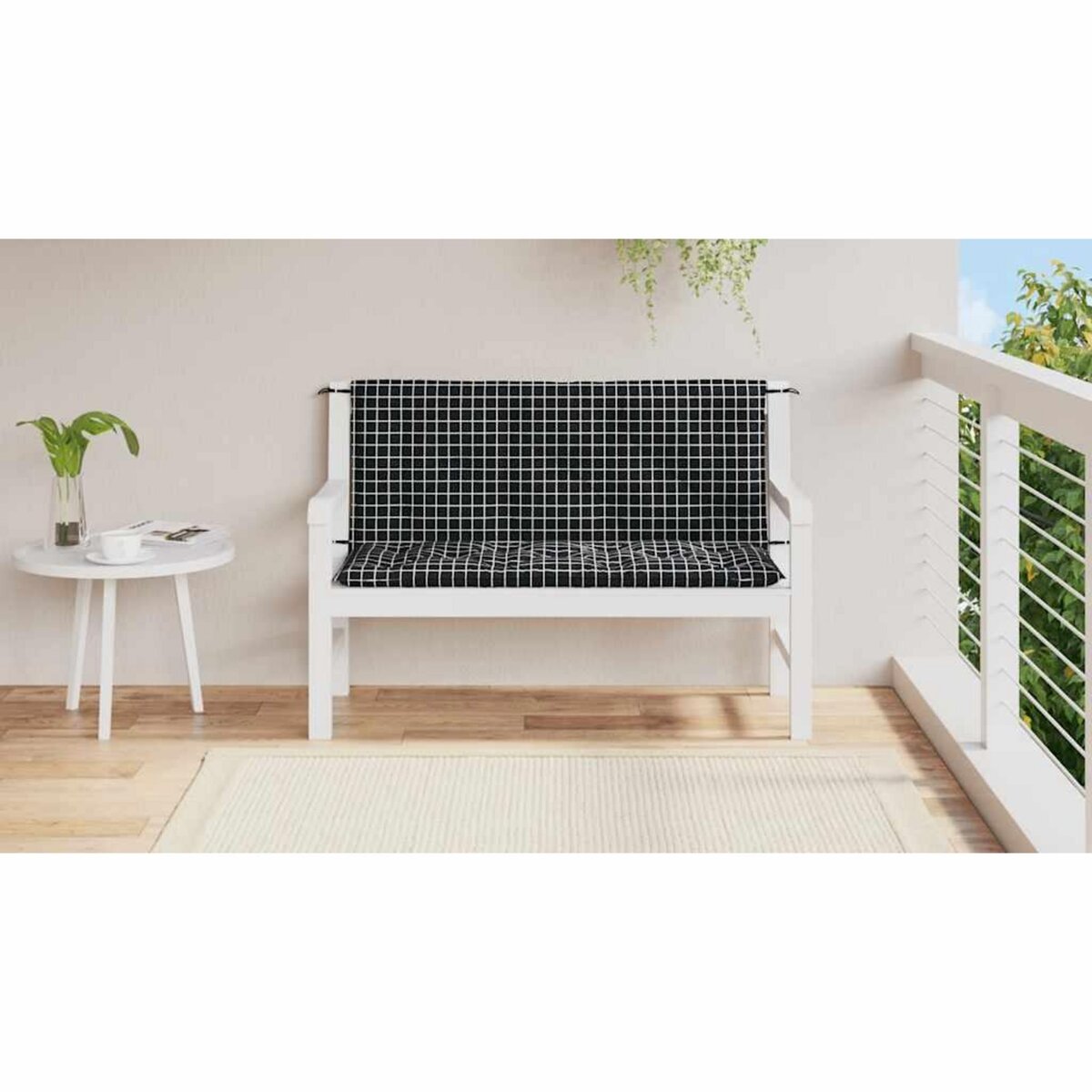 VIDAXL Coussins de banc de jardin lot de 2 carreaux noir 120x50x7 cm