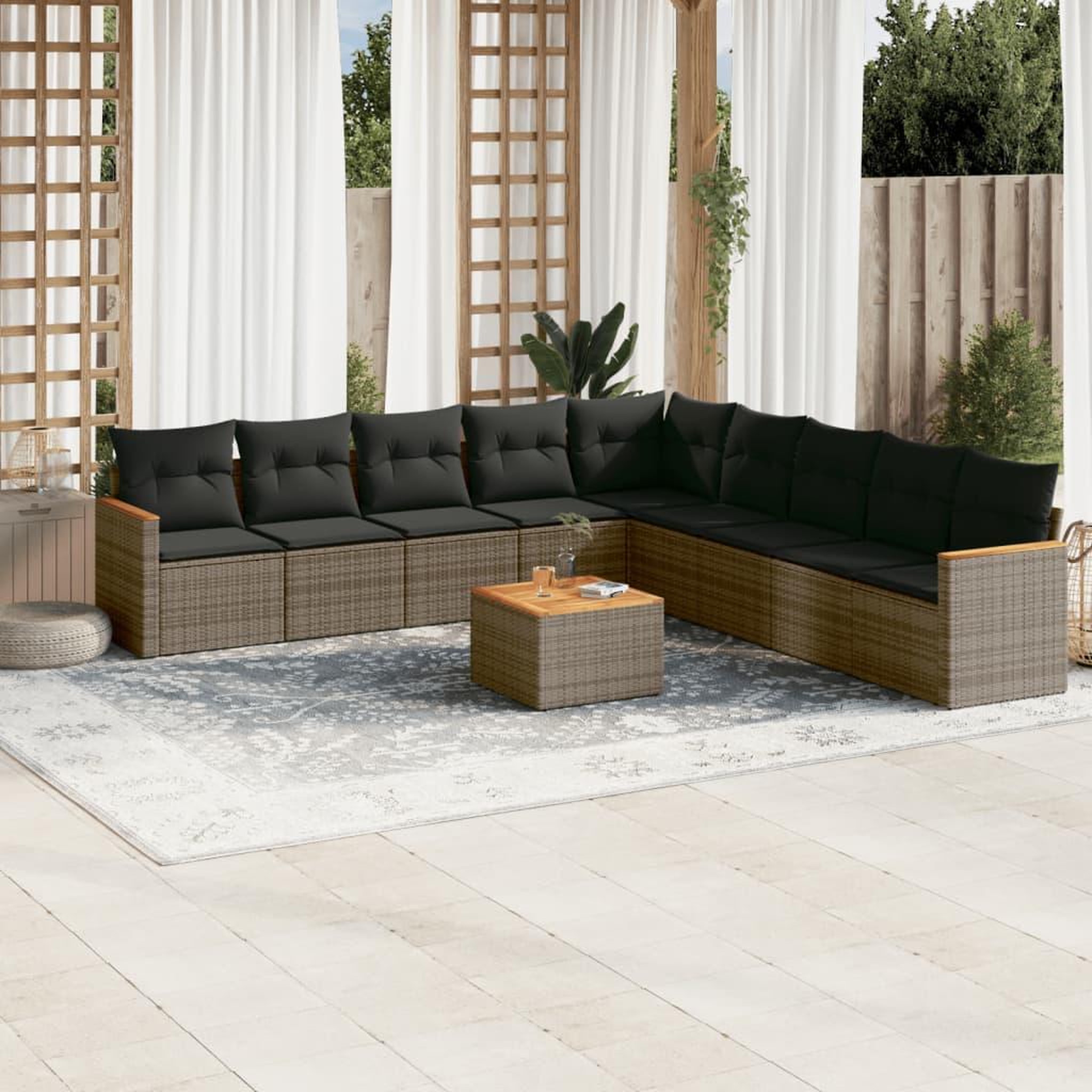 VIDAXL Salon de jardin avec coussins 10 pcs gris resine tressee