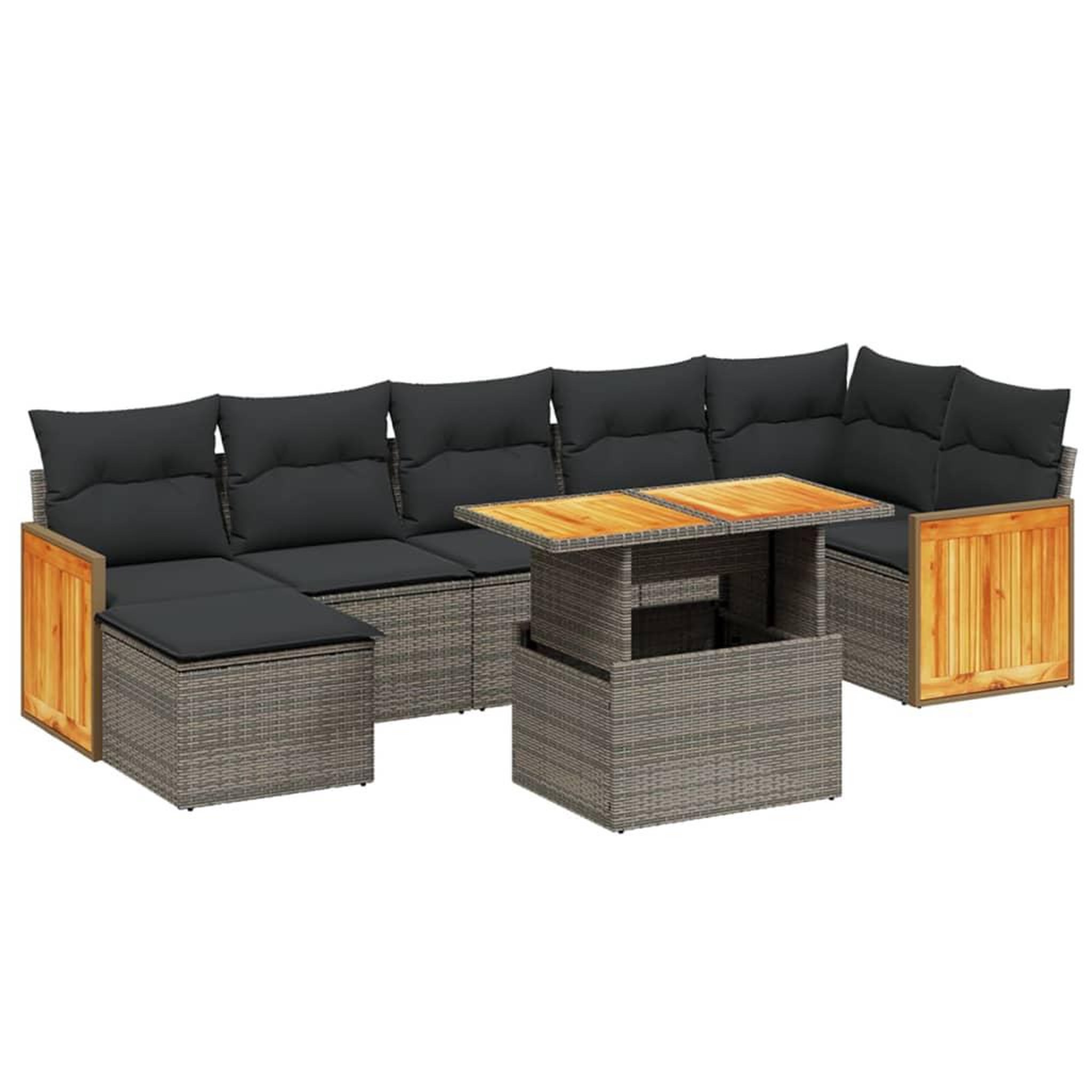 Voir la diapositive 2 : VIDAXL Salon de jardin 8 pcs avec coussins gris resine tressee