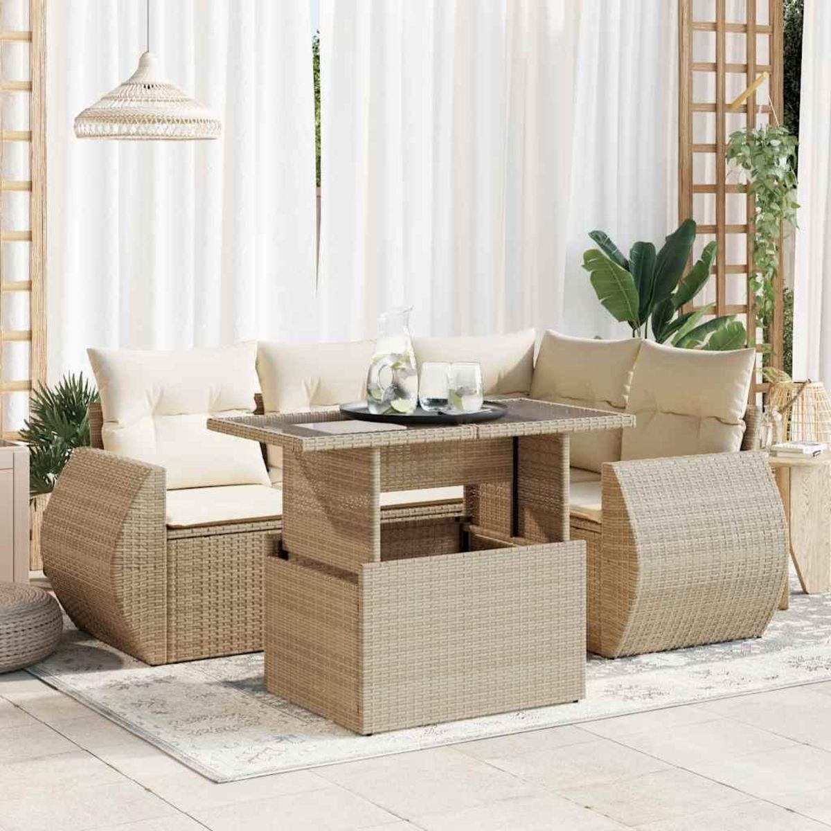VIDAXL Salon de jardin avec coussins 5 pcs beige resine tressee