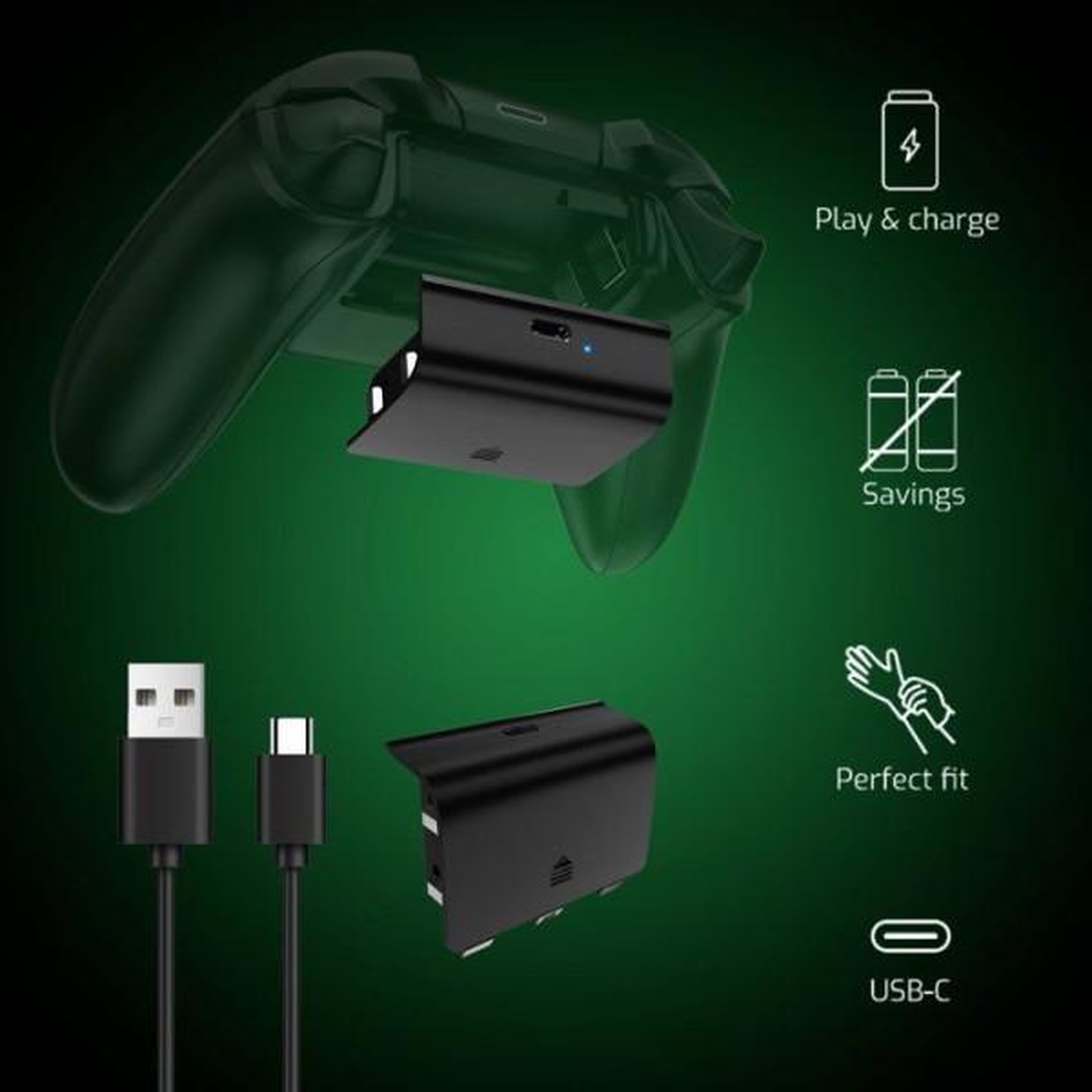 Voir la diapositive 5 : ONLAN Kit Play & Charge pour 2 manettes - ONLAN - Xbox Series - Noir