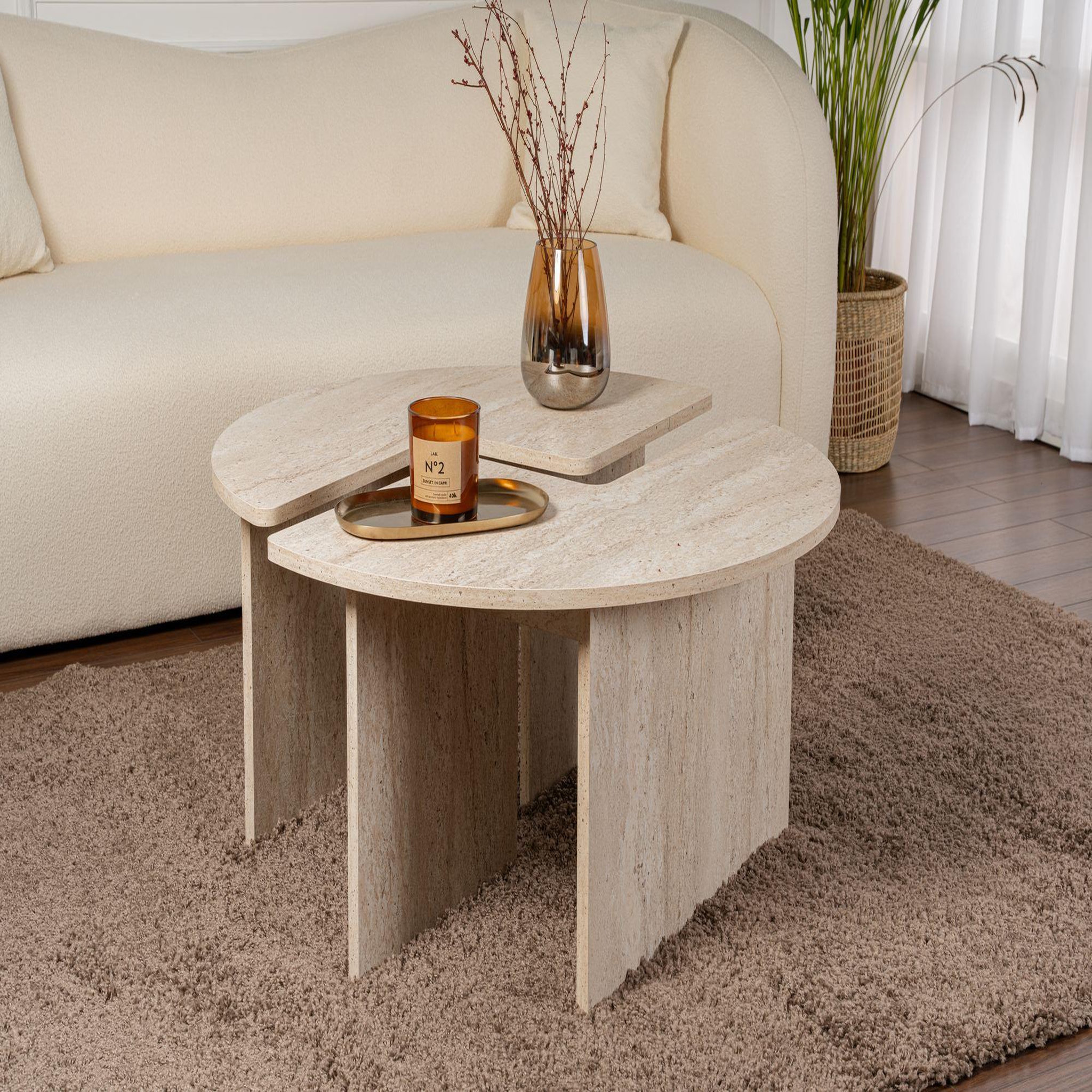 Voir la diapositive 2 : Habitat et Jardin Table basse en bois  moira  - 90 x 90 x 41 cm - travertin