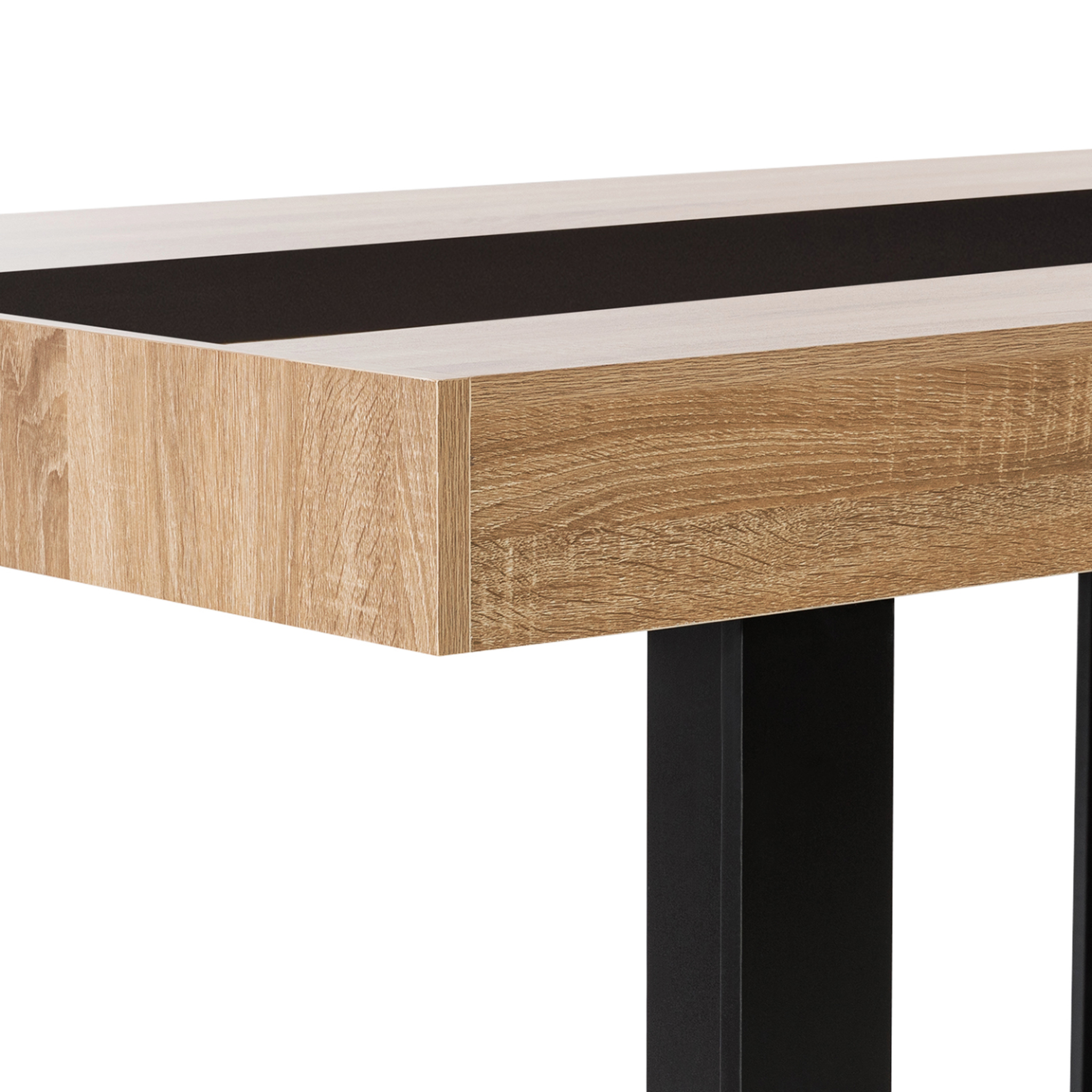 Voir la diapositive 5 : ID MARKET Table à manger rectangle phoenix 6 personnes bois et noir bande centrale noire 160 cm