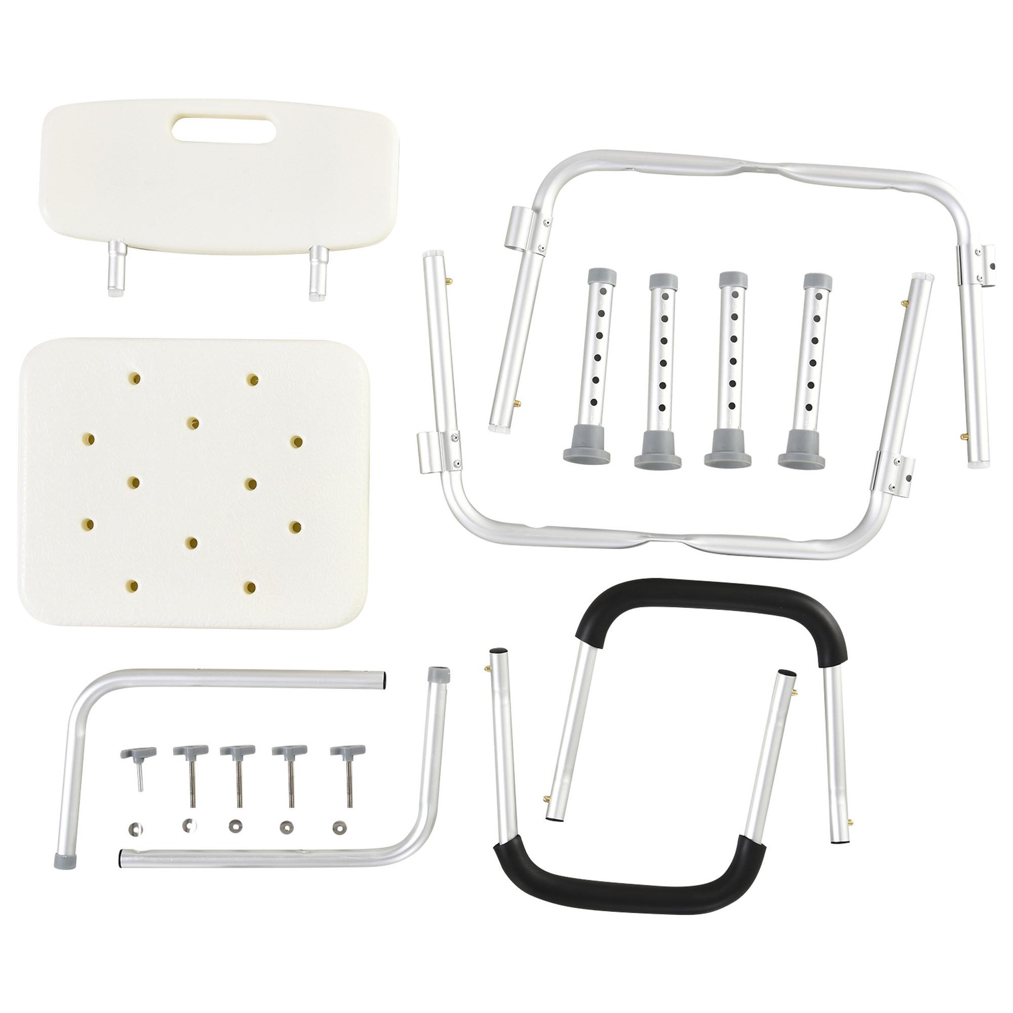 Voir la diapositive 6 : HOMCOM Chaise de douche siège de douche ergonomique hauteur réglable pieds antidérapants dossier accoudoirs amovibles charge max. 136 kg alu hdpe blanc