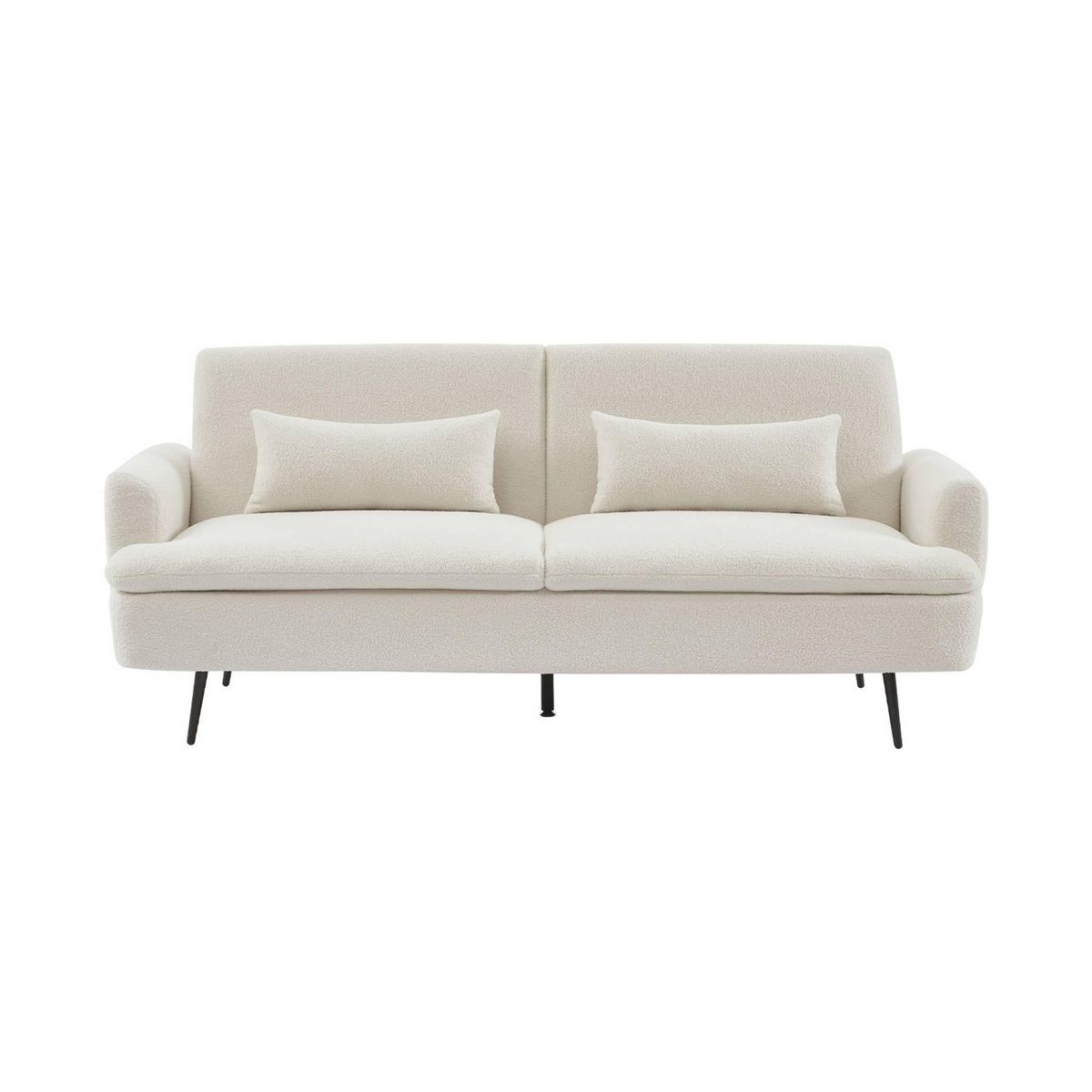 SWEEEK Canapé convertible. John. 2-3 places pieds métal et tissu bouclette blanche  L 210 x P111 x H48cm