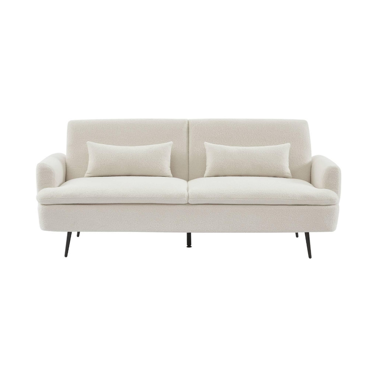 SWEEEK Canapé convertible. John. 2-3 places pieds métal et tissu bouclette blanche  L 210 x P111 x H48cm