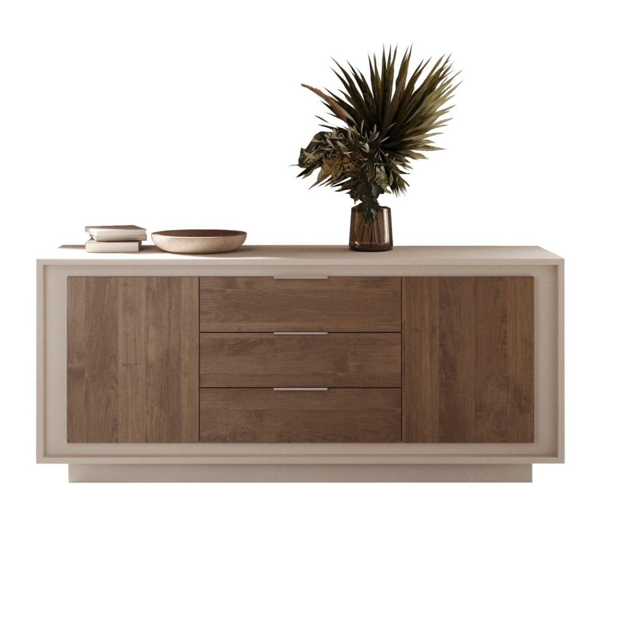 JLC KREATION Buffet bas beige et noyer 2 portes-3 tiroirs 180cm yori