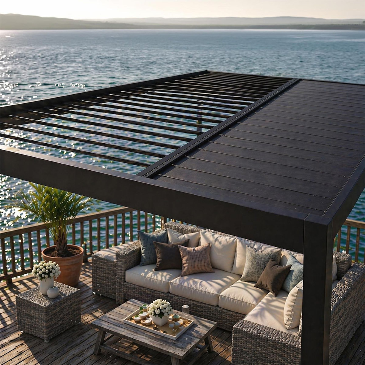 CONCEPT USINE Pergola bioclimatique structure aluminium lames orientables 4x3m CORFU