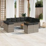 VIDAXL Salon de jardin avec coussins 13 pcs gris resine tressee