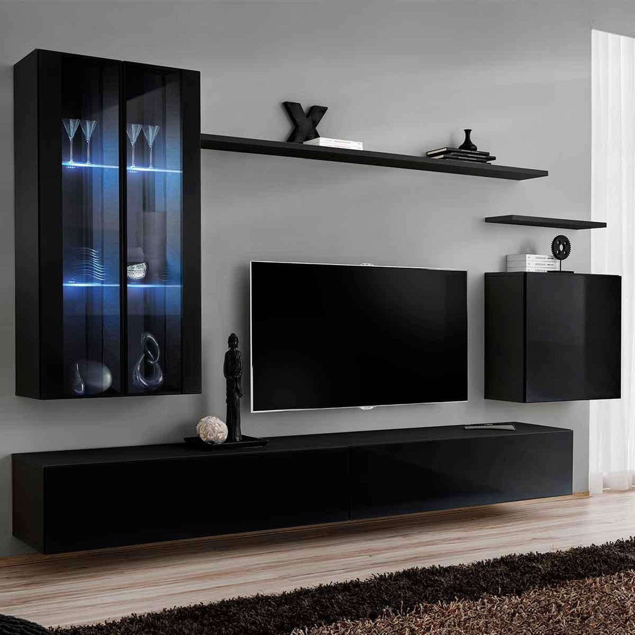 Paris Prix Meuble tv mural design  switch xii  270cm noir