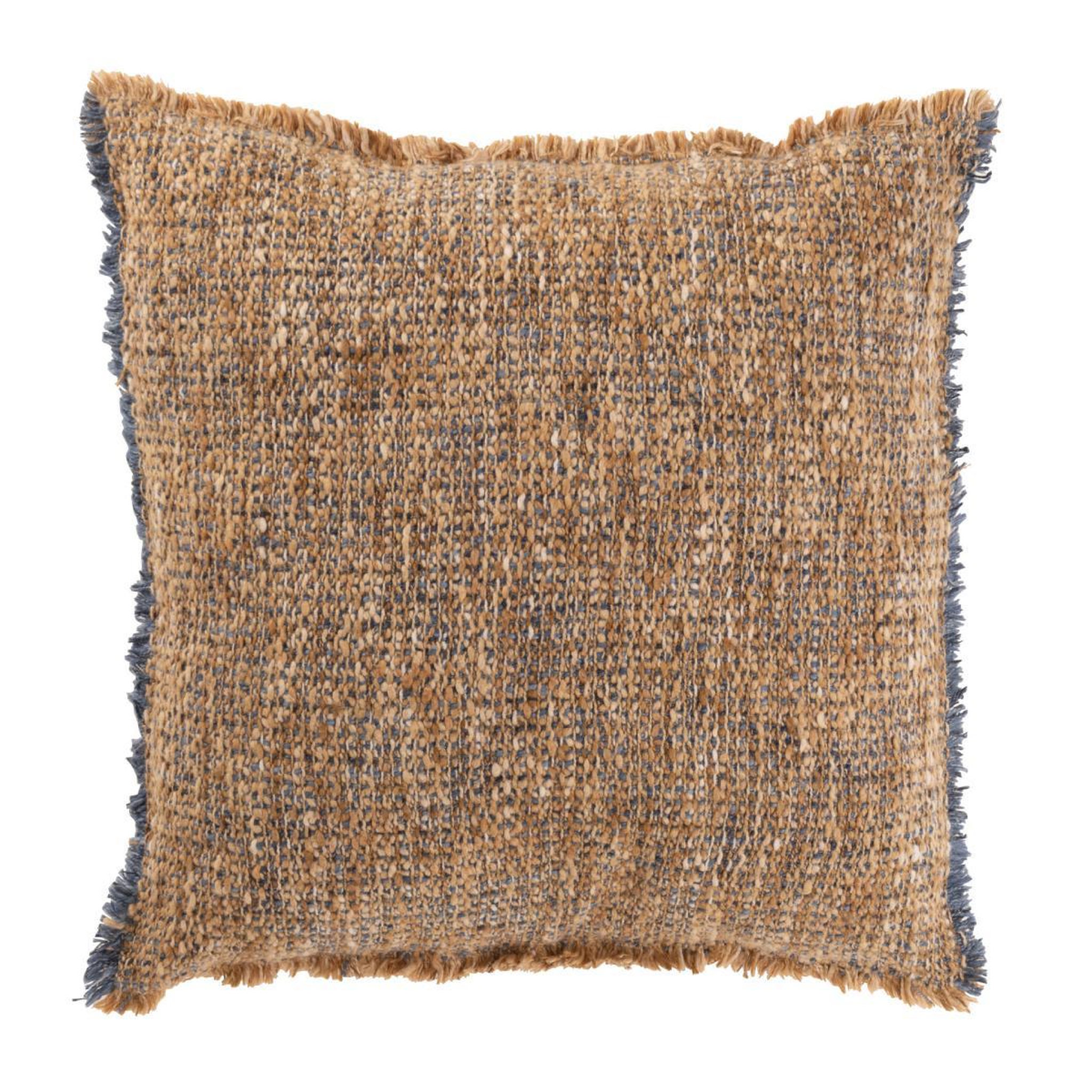 J-LINE Coussin déco  effiloché  45x45cm marron & bleu