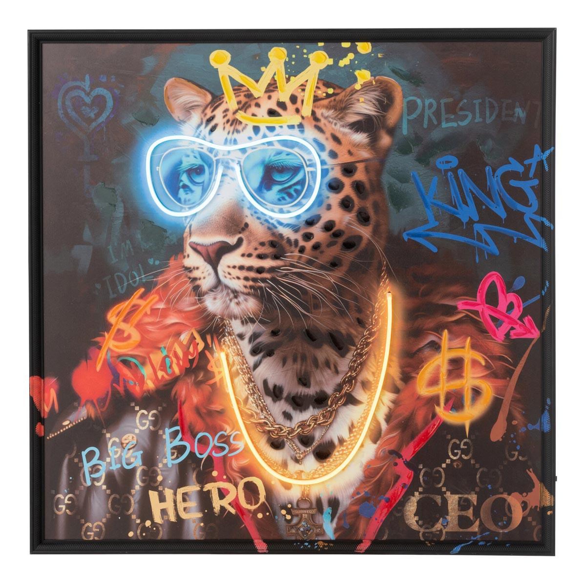 J-LINE Tableau à led  jaguar  83x83cm multicolore