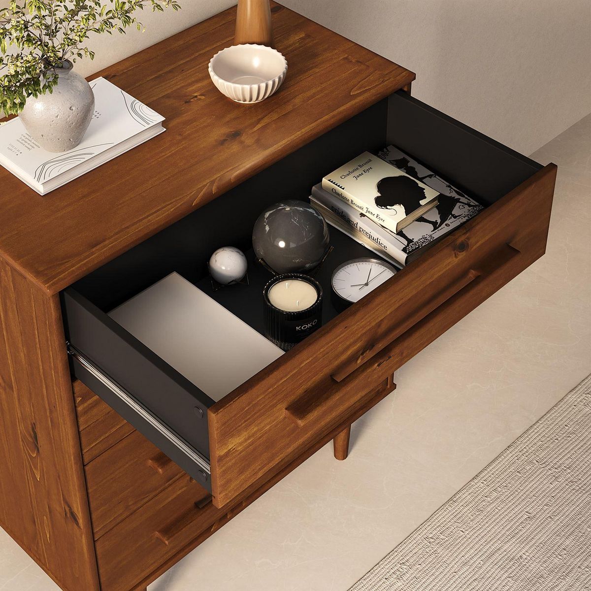 IDIMEX Commode TECCA L 80 cm 4 tiroirs en bois massif